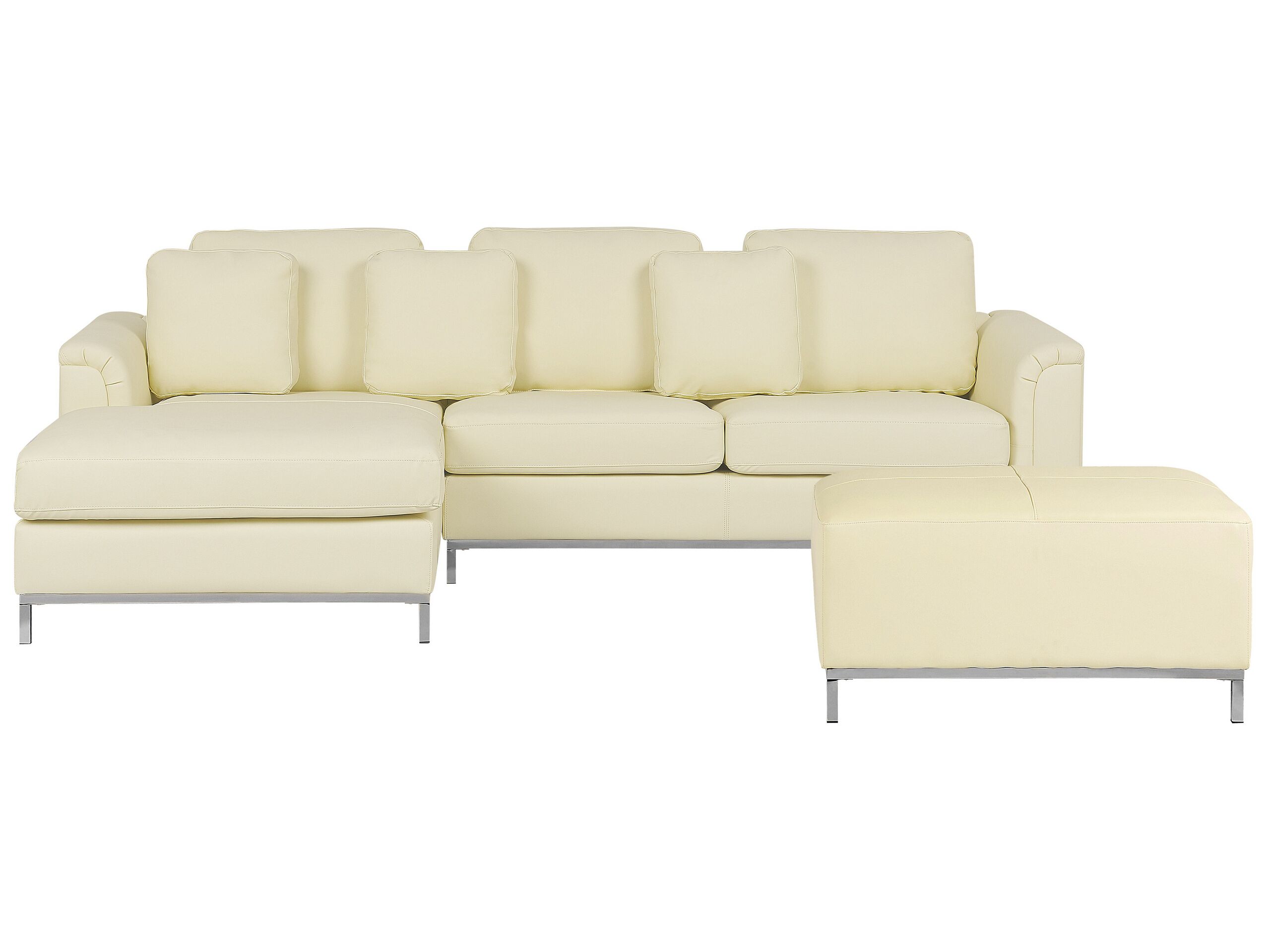 Right Hand Leather Corner Sofa with Ottoman Beige OSLO - Gemini Interiors