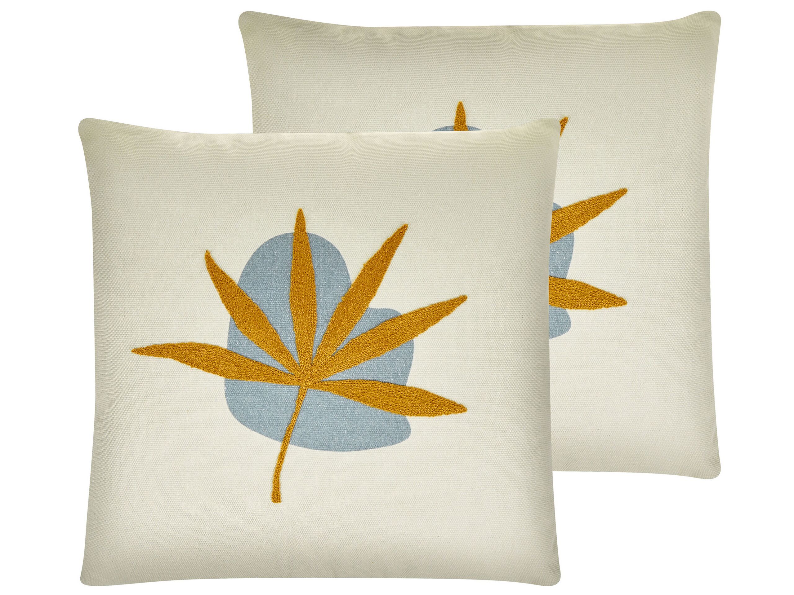 Set of 2 Embroidered Cushions Leaf Motif 45x45cm Orange - Gemini Interiors