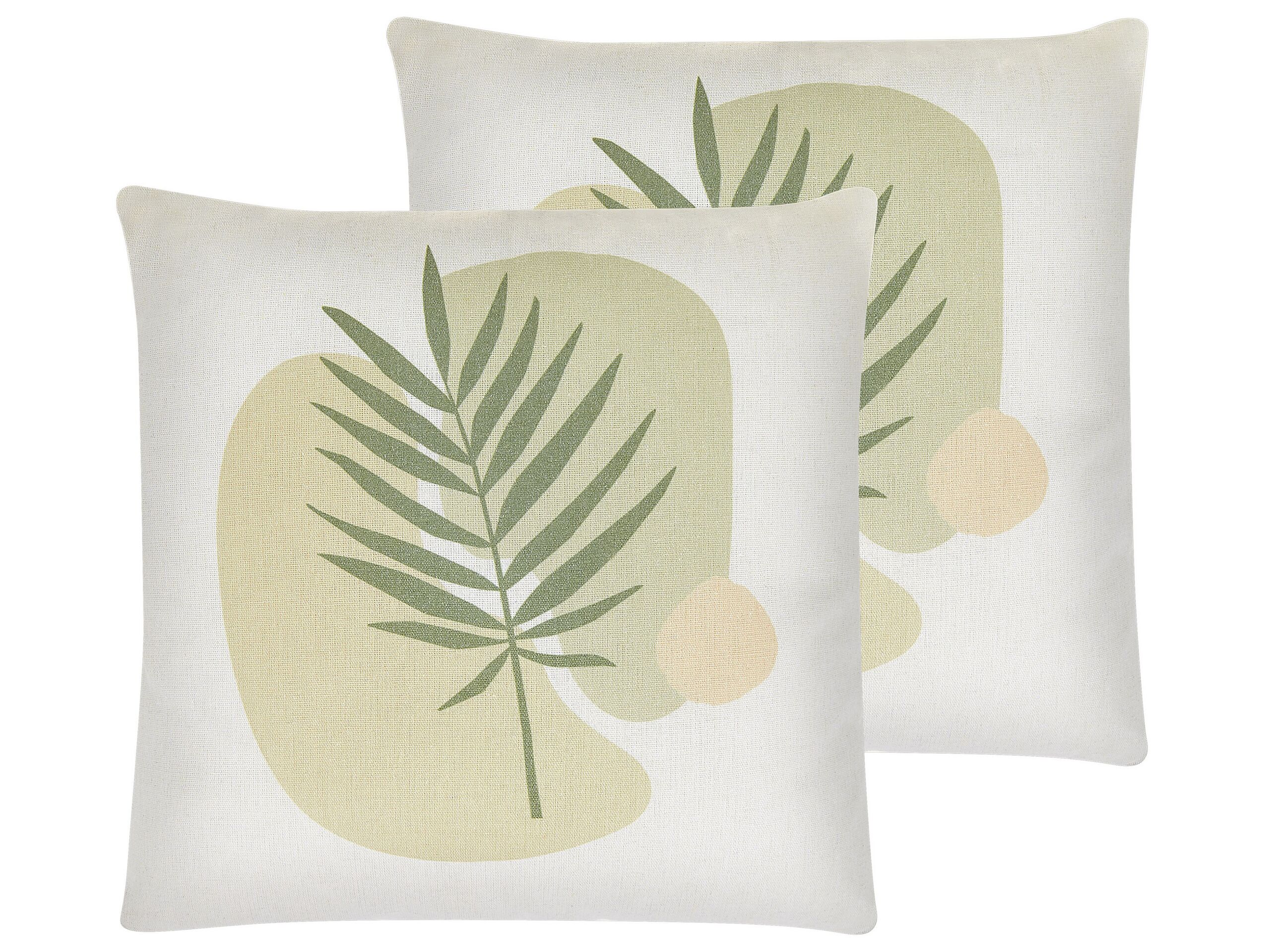 Set of 2 Cushions Leaf Pattern 45x45cm Green and Beige - Gemini Interiors