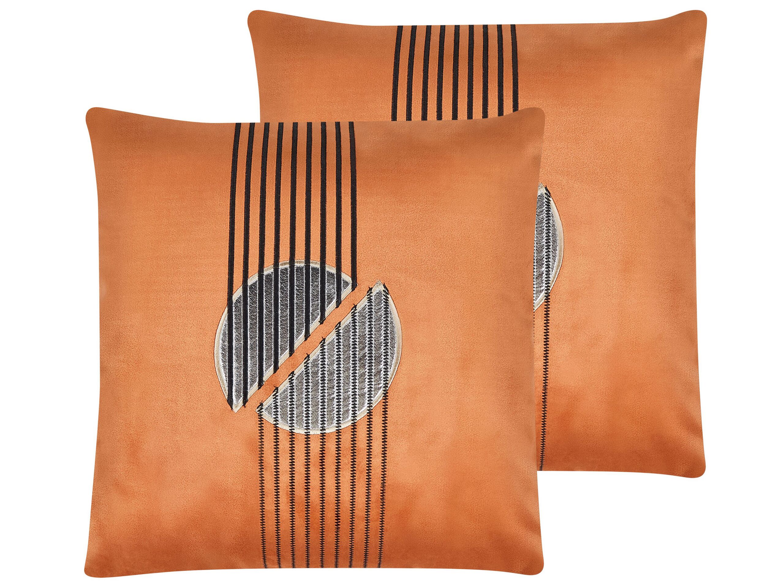 Set of 2 Velvet Cushions 45x45cm Orange - Gemini Interiors