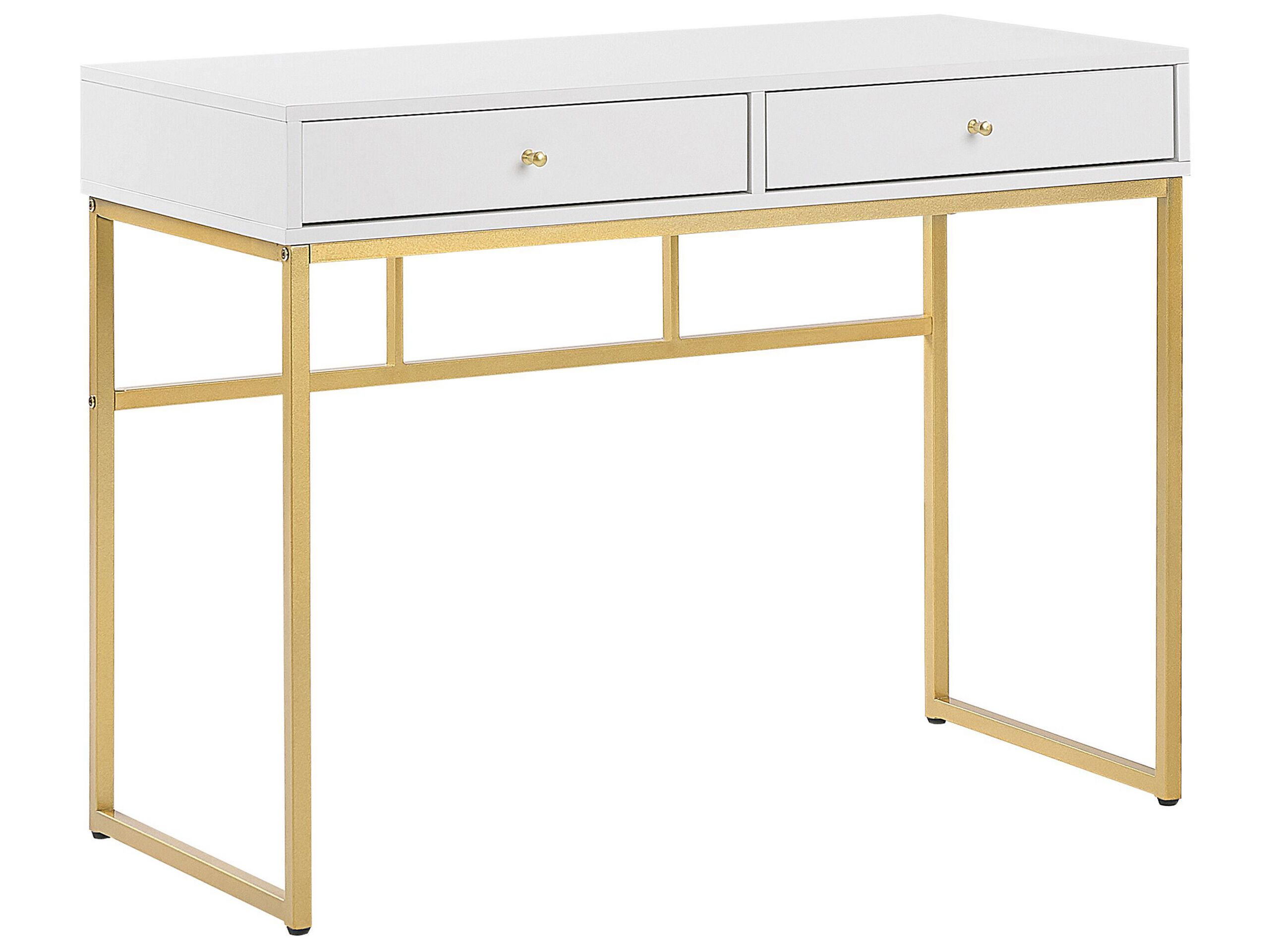 Home Office Desk / 2 Drawer Console Table White with Gold DAPHNE - Gemini Interiors