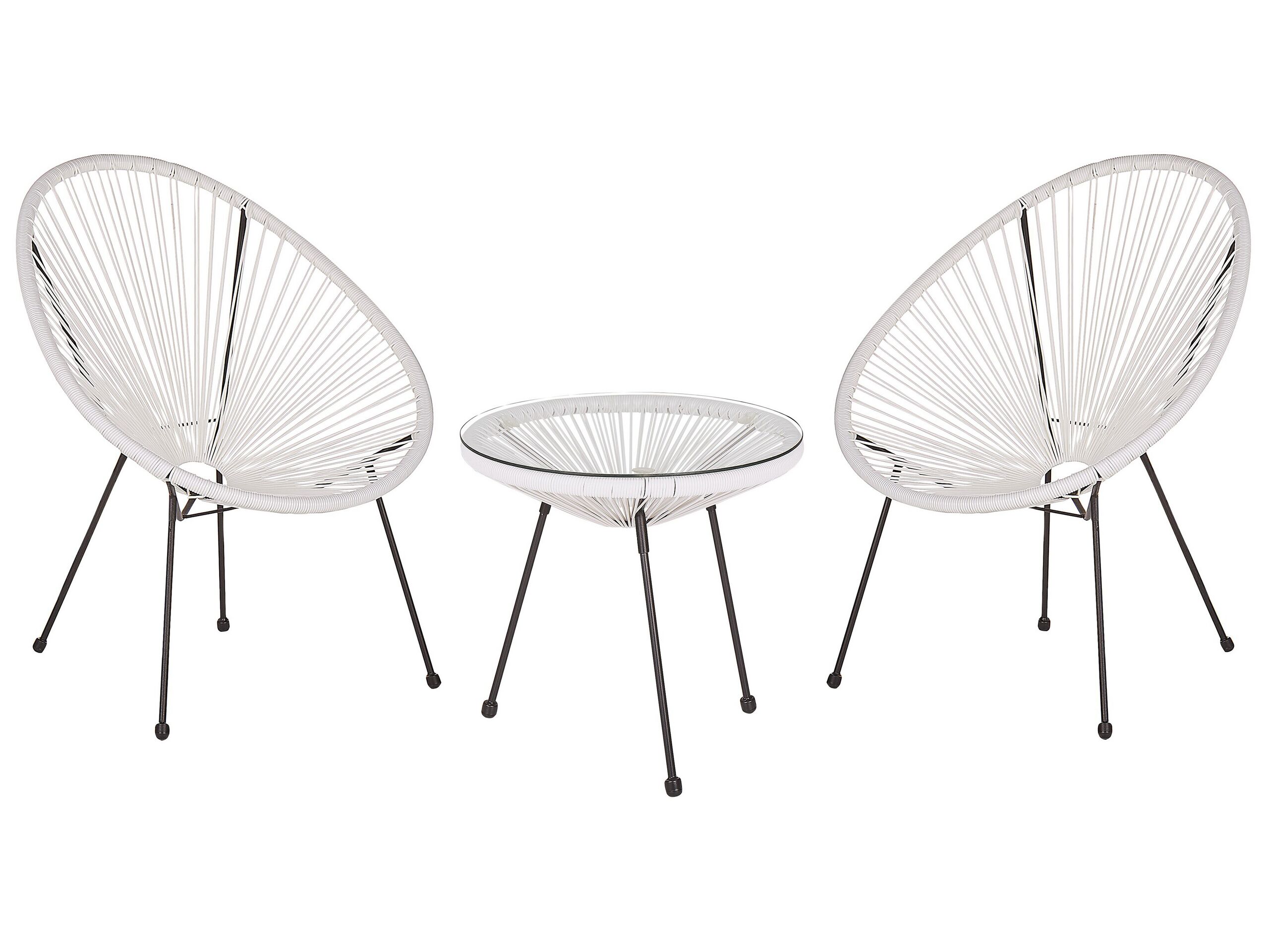 PE Rattan Bistro Set White ACAPULCO II - Gemini Interiors