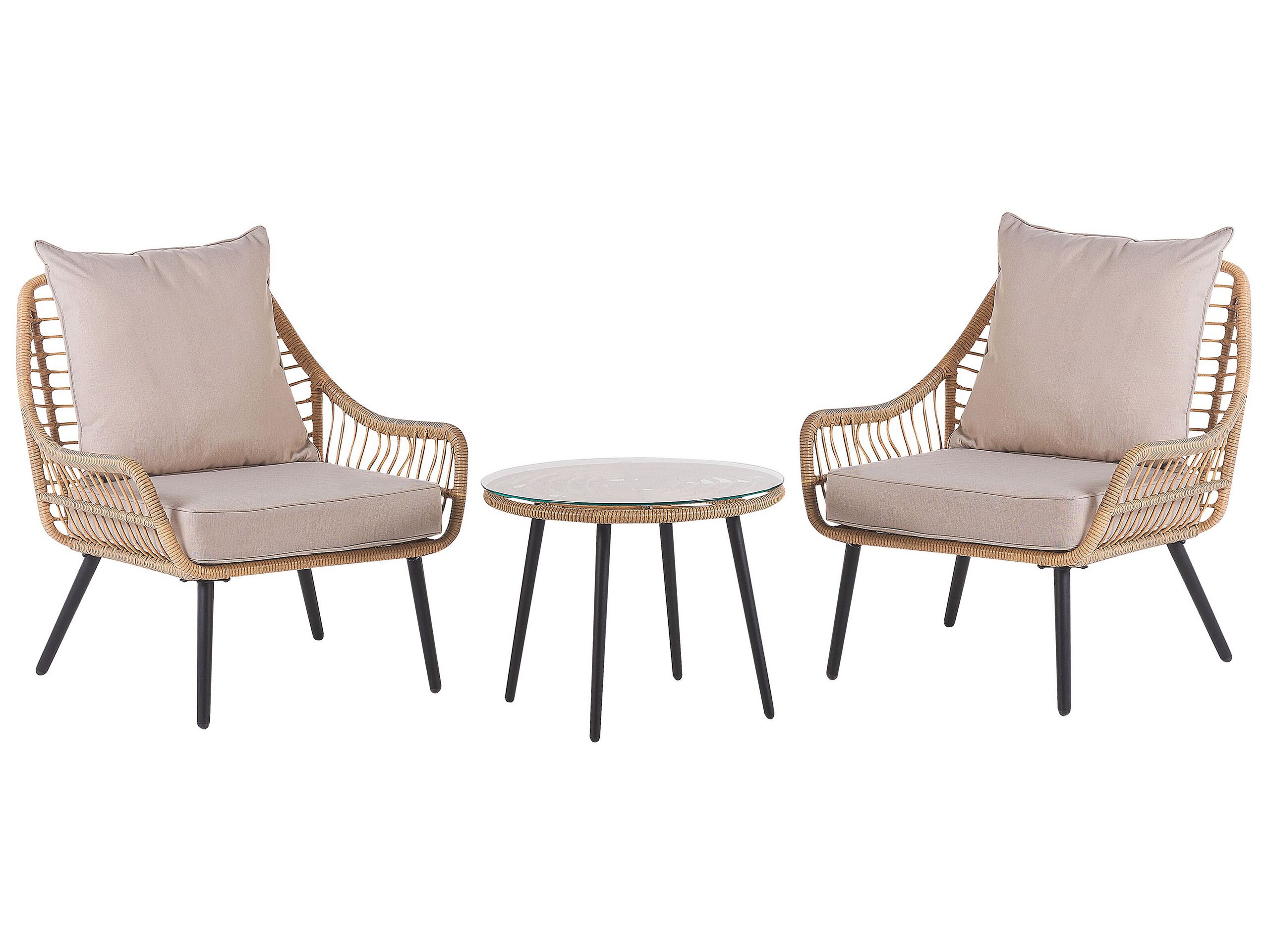 PE Rattan Bistro Set Natural with Beige LAURETO - Gemini Interiors