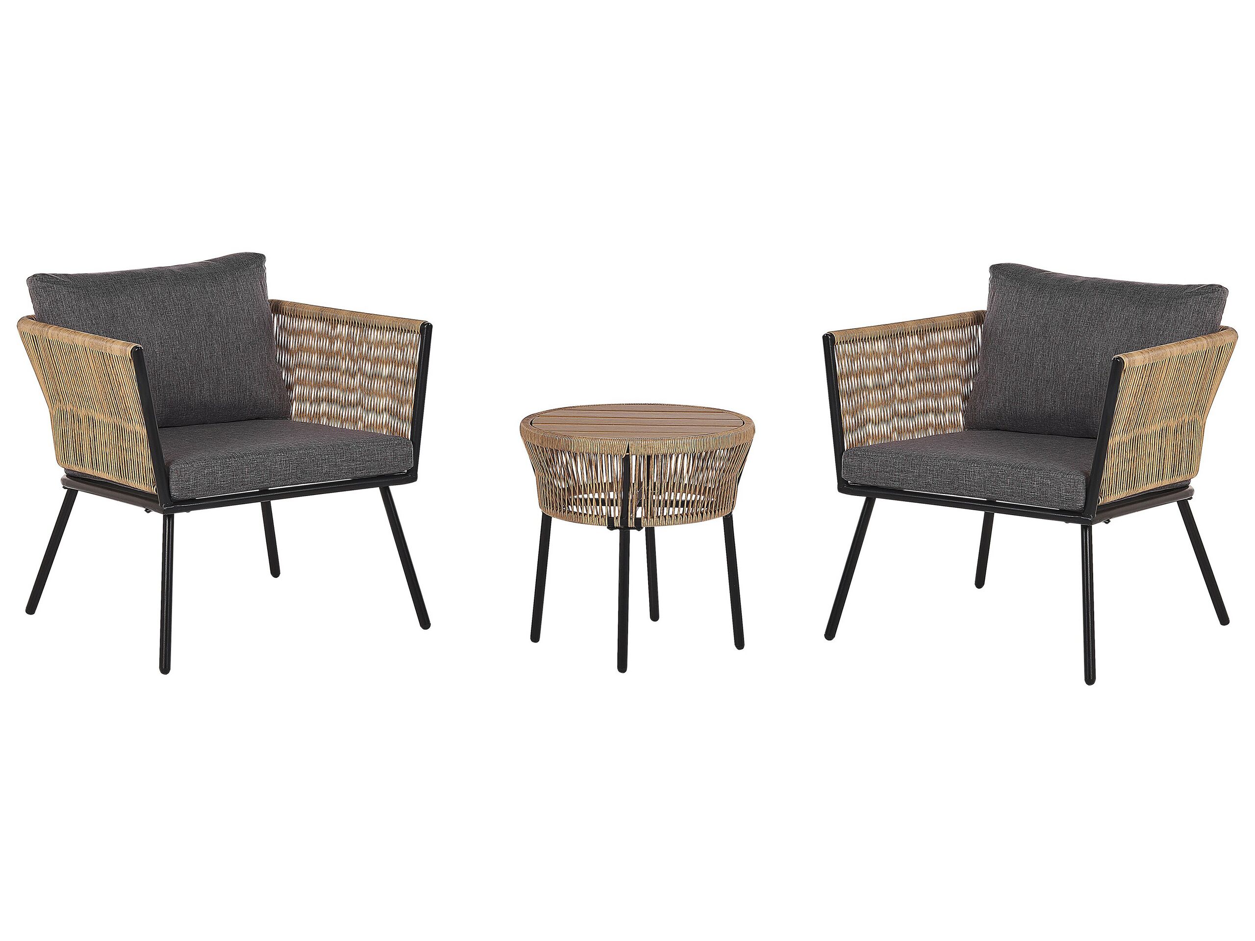 PE Rattan Bistro Set Brown with Grey GARGANO - Gemini Interiors