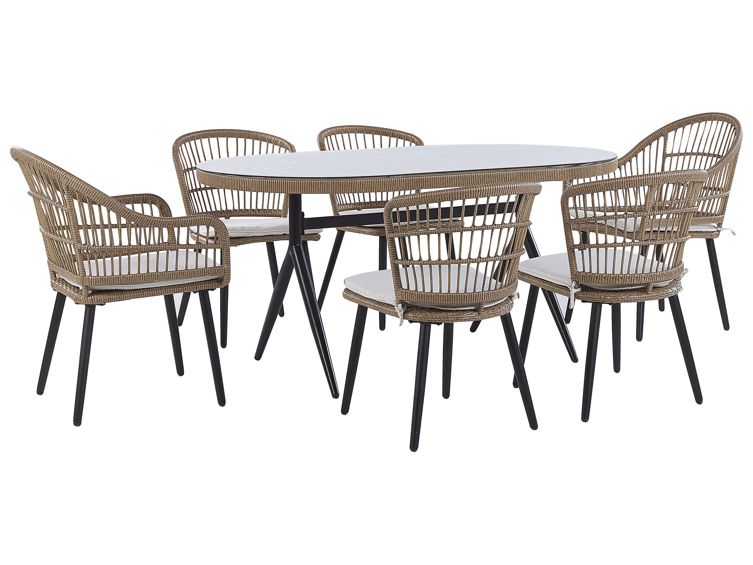 6 Seater PE Rattan Garden Dining Set Beige ALIANO II - Gemini Interiors