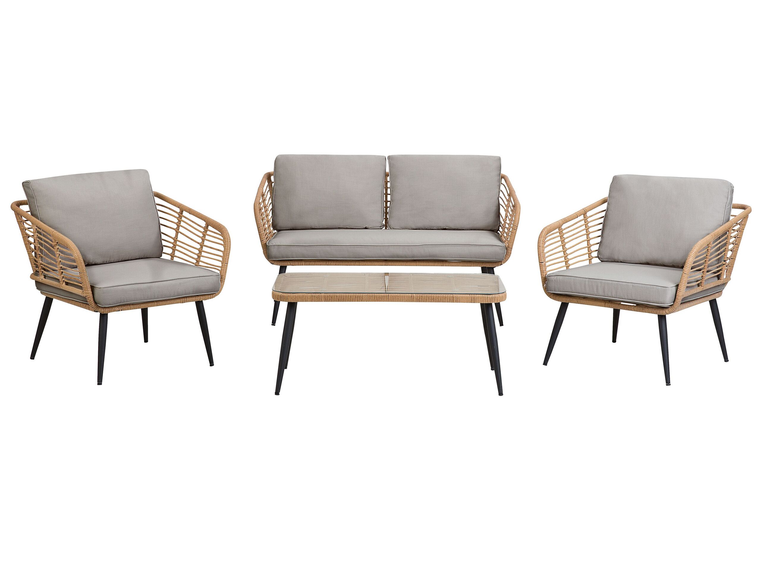 4 Seater PE Rattan Garden Sofa Set Natural CORINTH II - Gemini Interiors