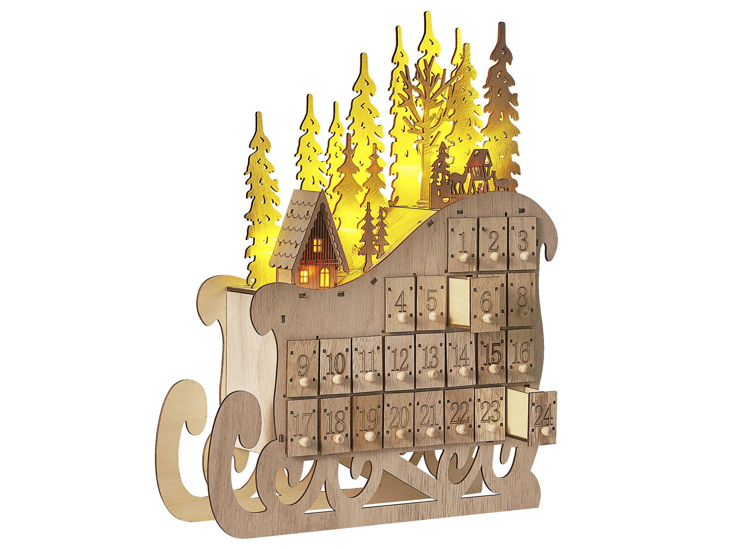 LED Decoration Figurine Sleigh Advent Calendar Light Wood IMPALA - Gemini Interiors
