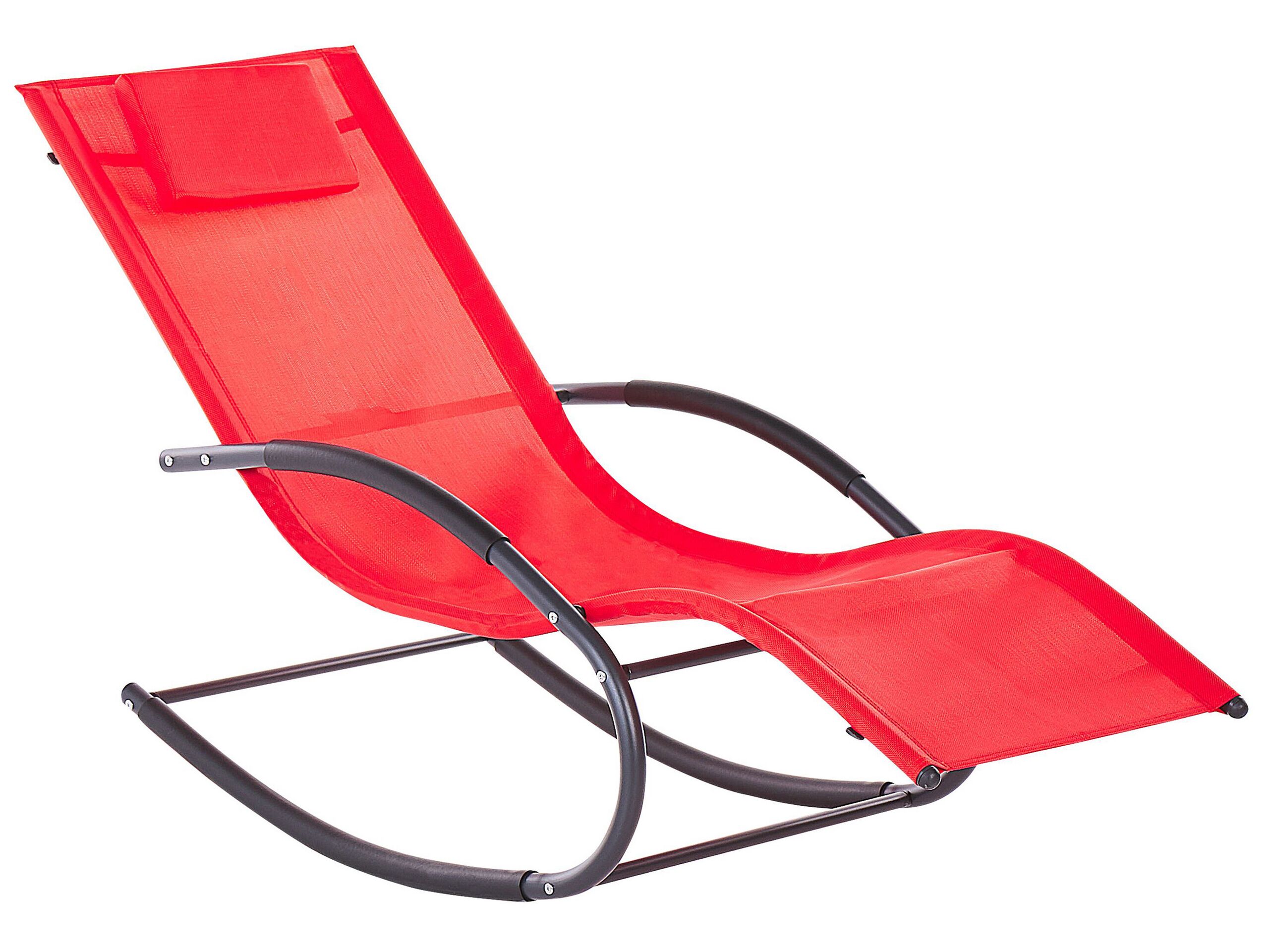 Steel Rocking Sun Lounger Red CARANO II - Gemini Interiors
