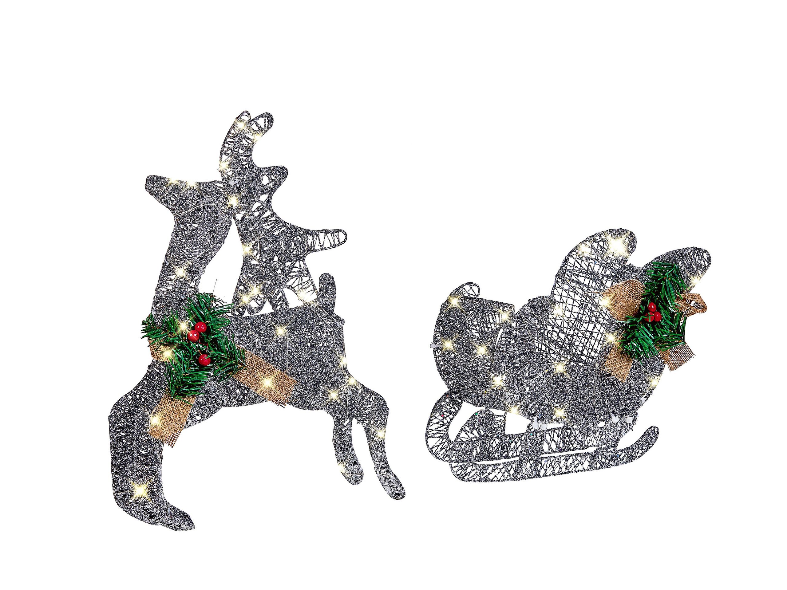 Outdoor LED Decoration Sleigh and Reindeer 41 cm Silver ENODAK - Gemini Interiors