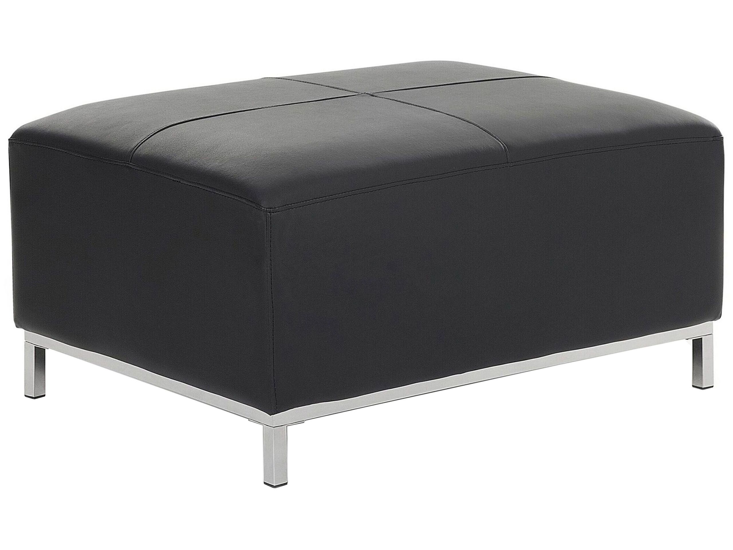 Leather Ottoman Black OSLO - Gemini Interiors