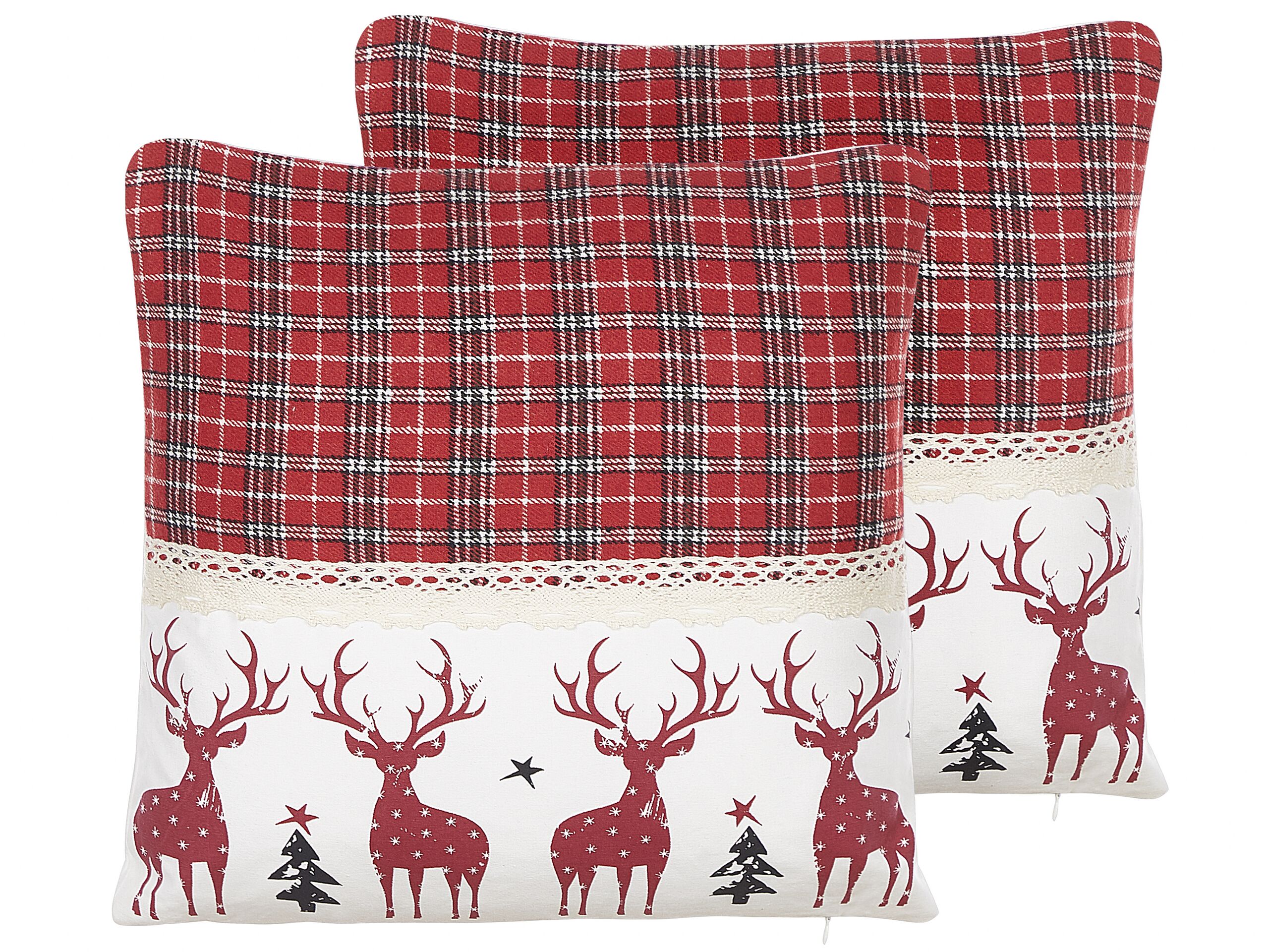 Set of 2 Cotton Cushions Reindeer Pattern 45x45cm Red - Gemini Interiors