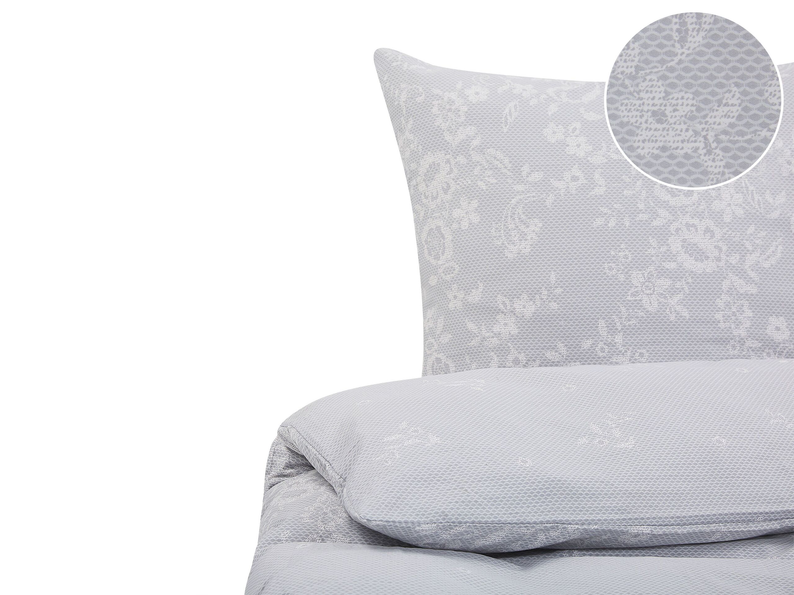 Cotton Sateen Duvet Cover Set Flower Pattern 200 x 220 cm Grey MORNINGSIDE - Gemini Interiors