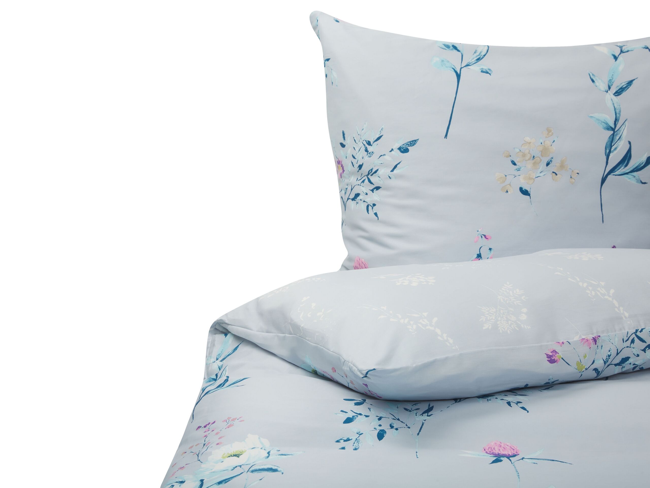 Cotton Sateen Duvet Cover Set Flower Pattern 200 x 220 cm Light Blue EVERGREEN - Gemini Interiors