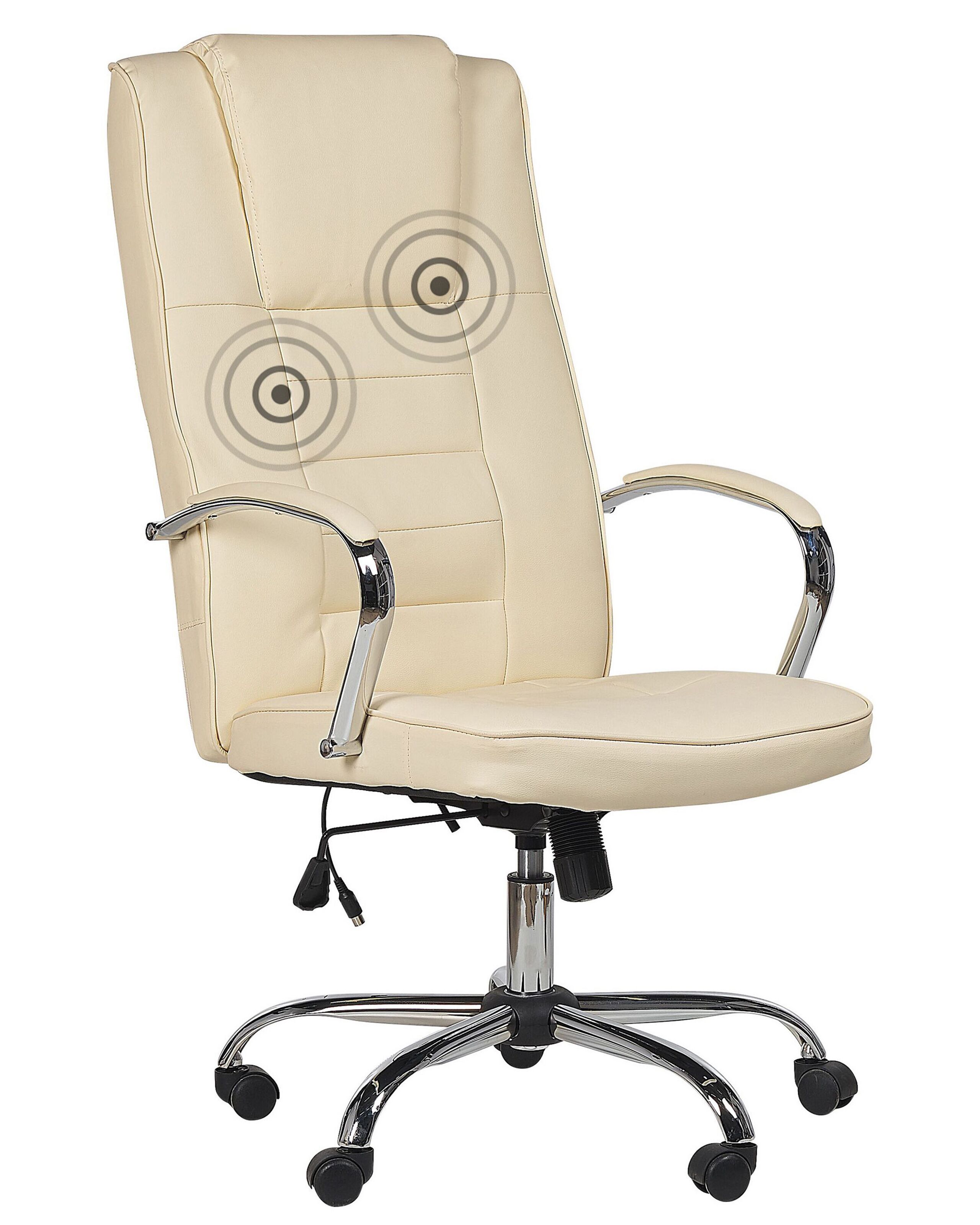 Faux Leather Heated Massage Chair Beige GRANDEUR - Gemini Interiors