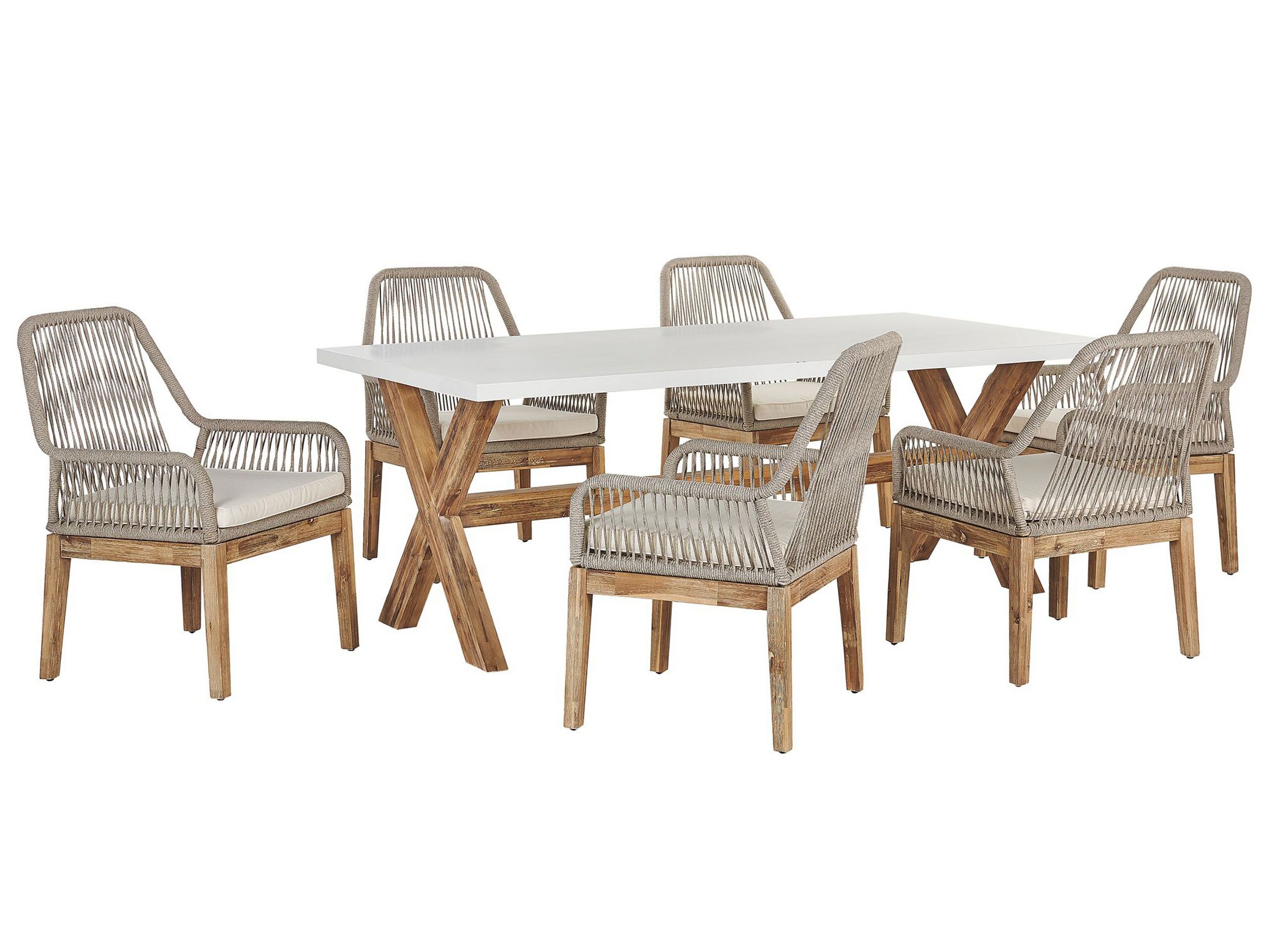 6 Seater Concrete Garden Dining Set with Chairs White with Beige OLBIA - Gemini Interiors