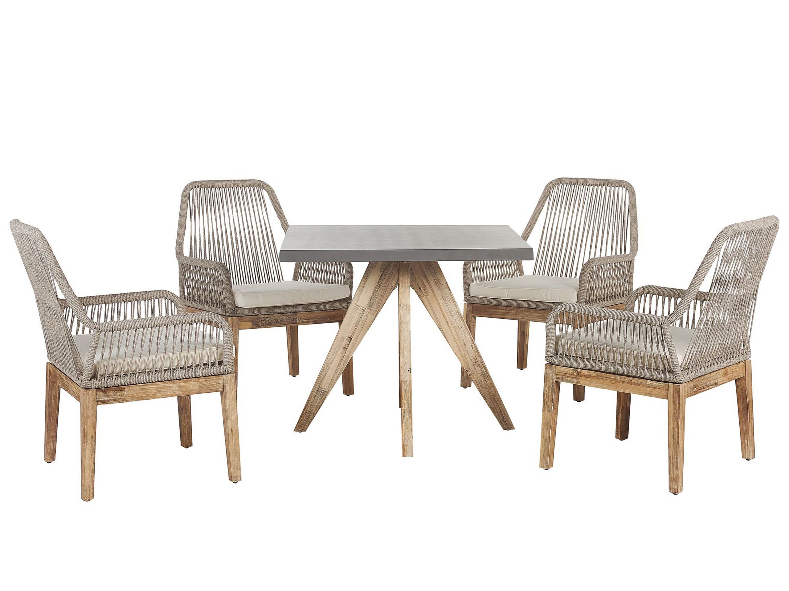 4 Seater Concrete Garden Dining Set Square Table with Chairs Beige OLBIA - Gemini Interiors