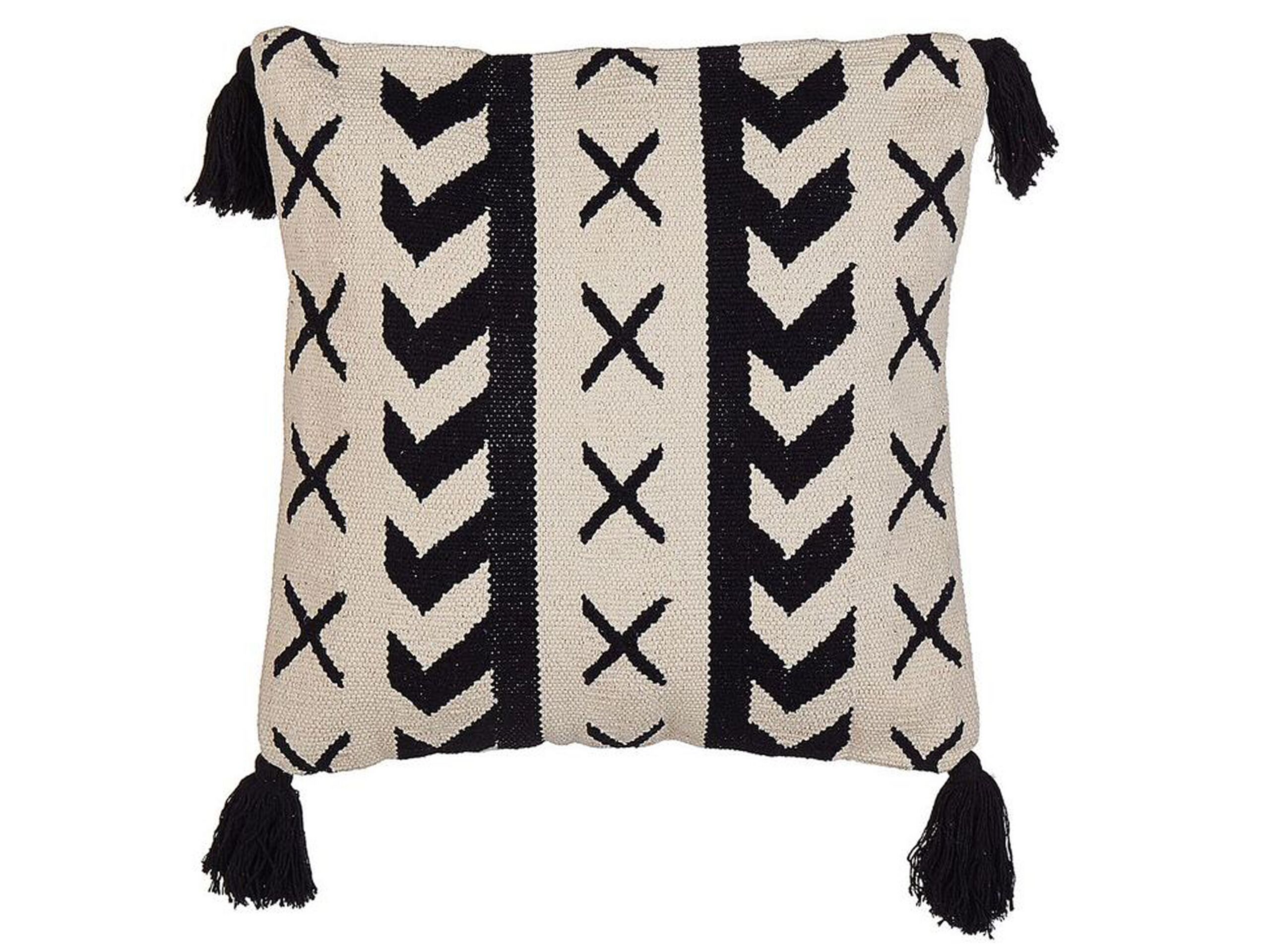 Cotton Cushion Geometric Pattern with Tassels 45x45cm Beige and Black - Gemini Interiors
