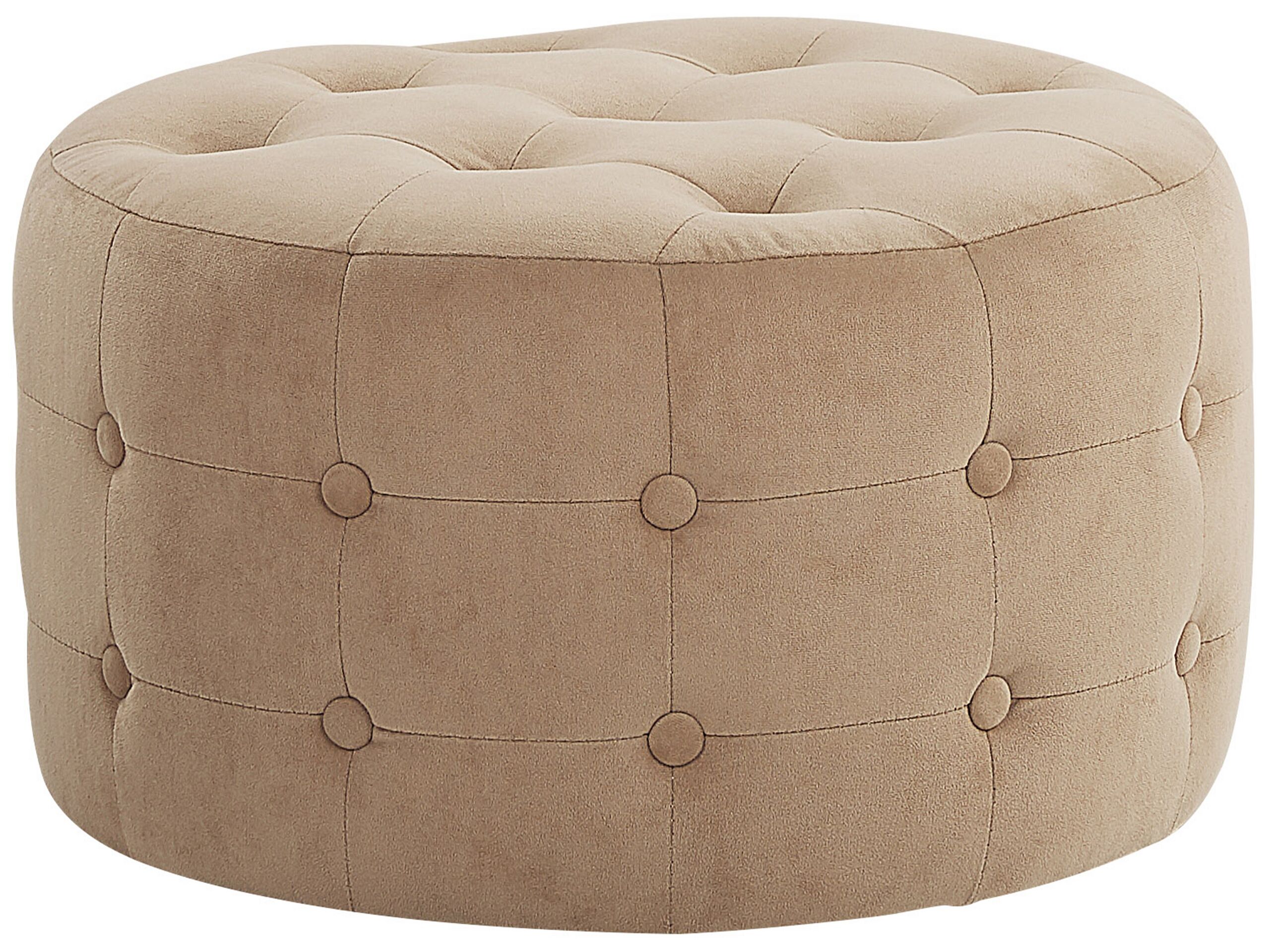 Velvet Pouffe Footstool Sand Beige TAMPA - Gemini Interiors