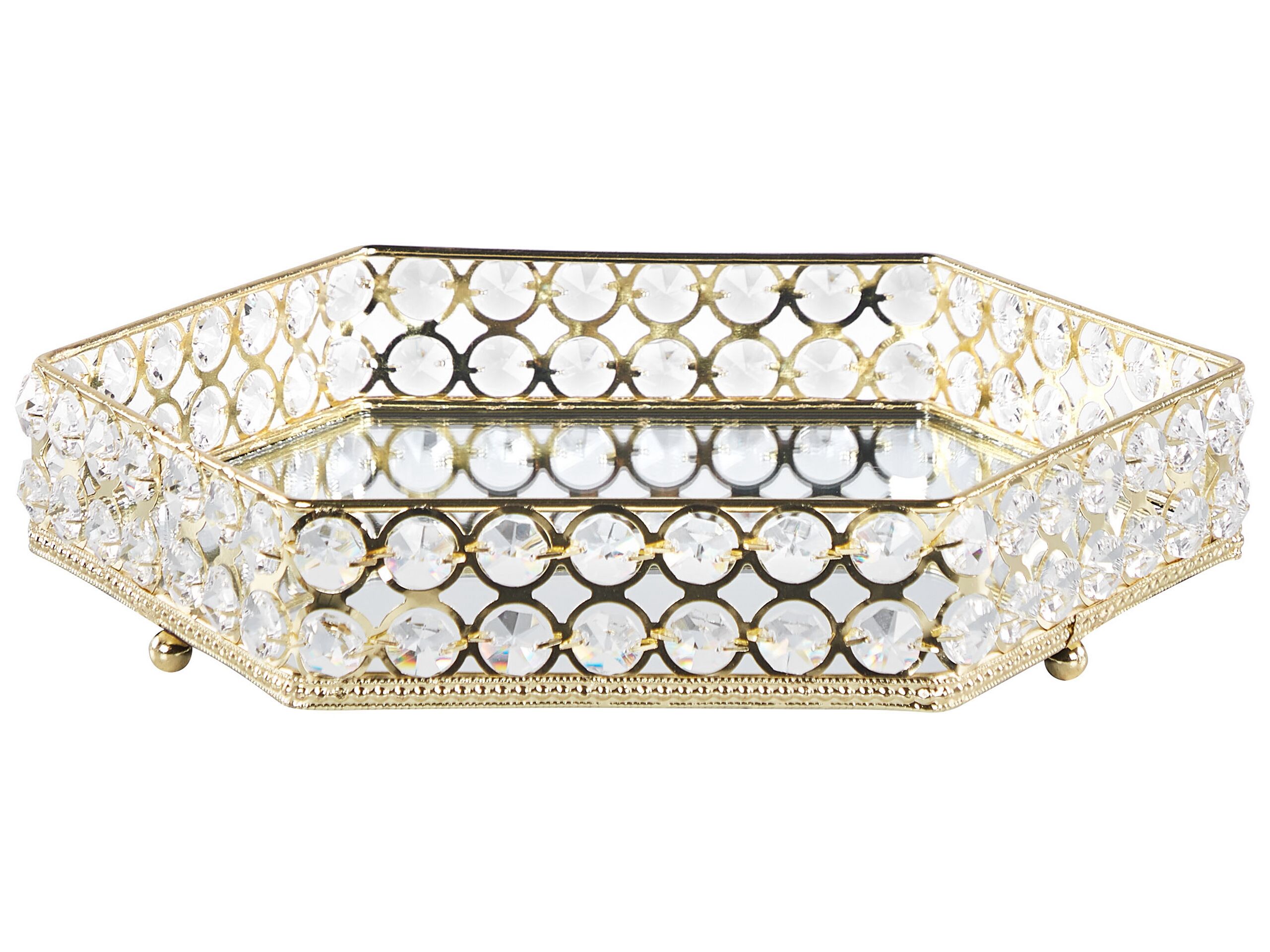 Mirrored Decorative Tray Hexagonal Gold - Gemini Interiors