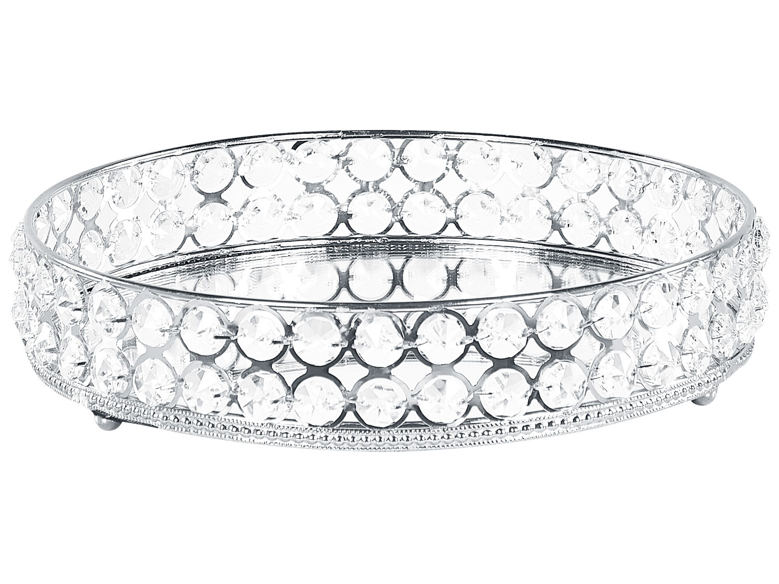 Mirrored Decorative Tray Round Silver - Gemini Interiors