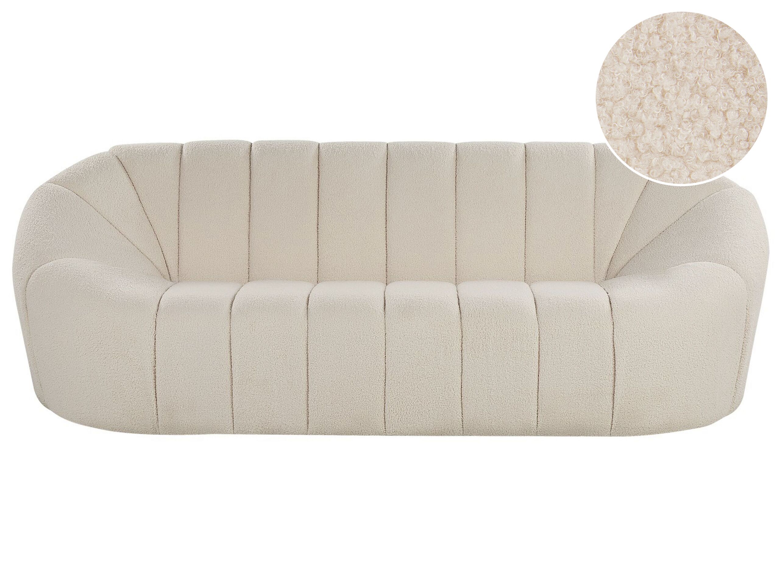 3 Seater Boucle Fabric Sofa White LOMMA - Gemini Interiors