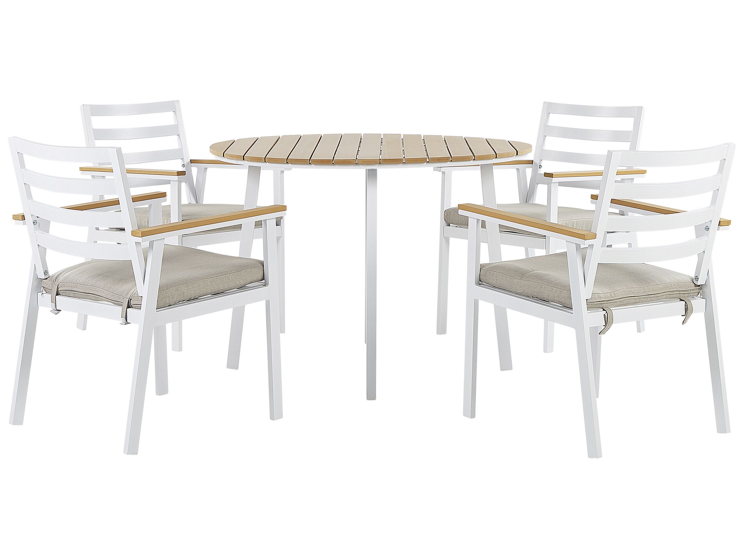 4 Seater Aluminium Garden Dining Set with Beige Cushions White CAVOLI - Gemini Interiors