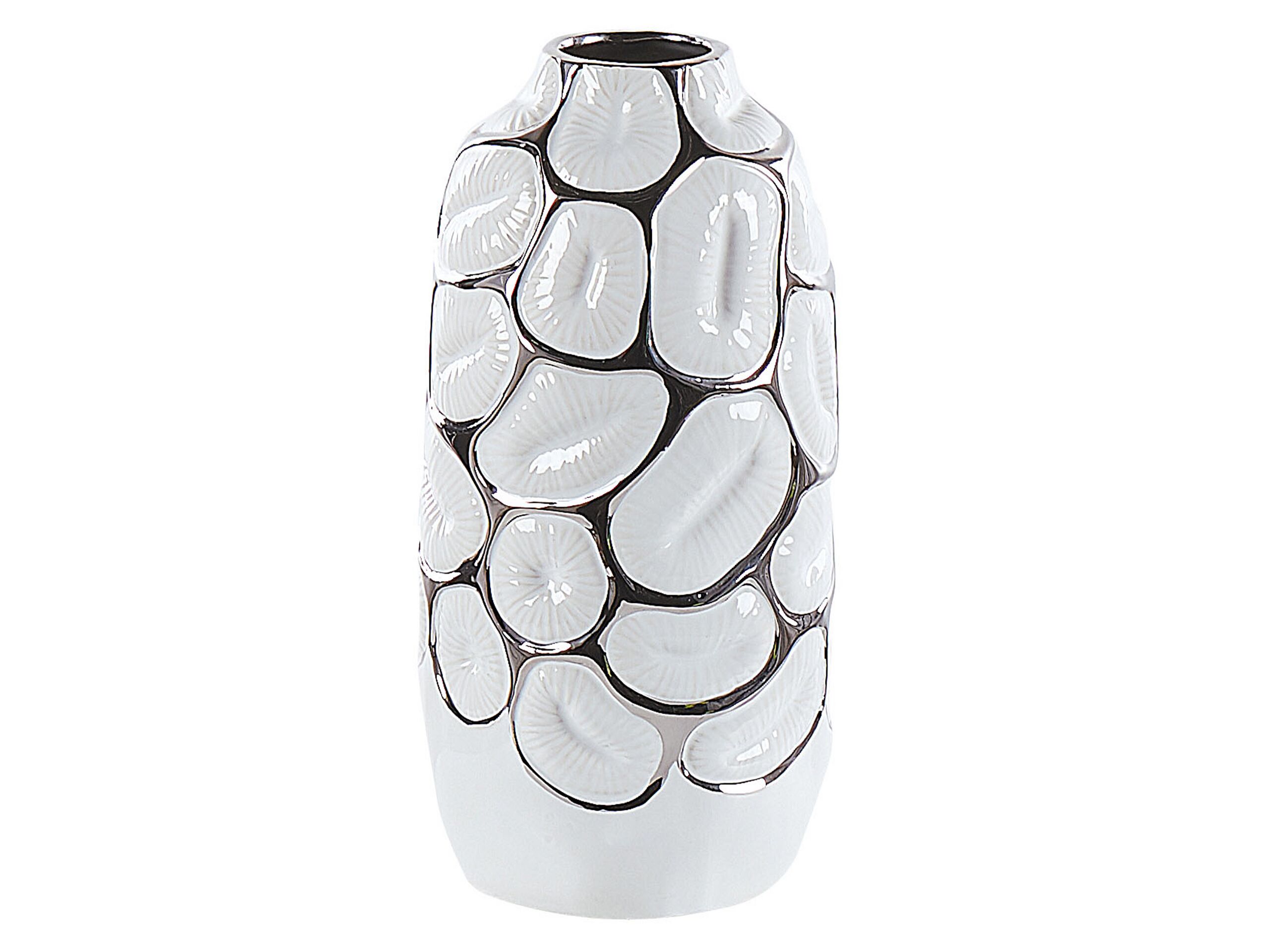 Stoneware Decorative Vase 28 White Silver - Gemini Interiors