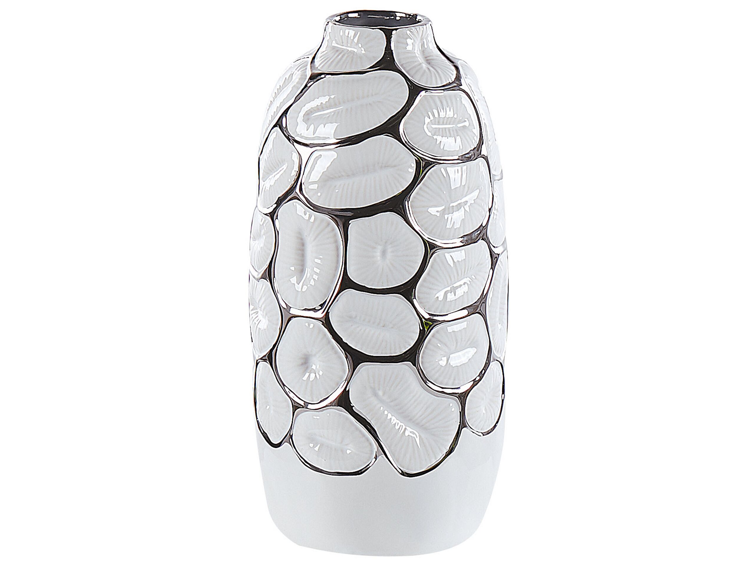 Stoneware Decorative Vase 34 White Silver - Gemini Interiors
