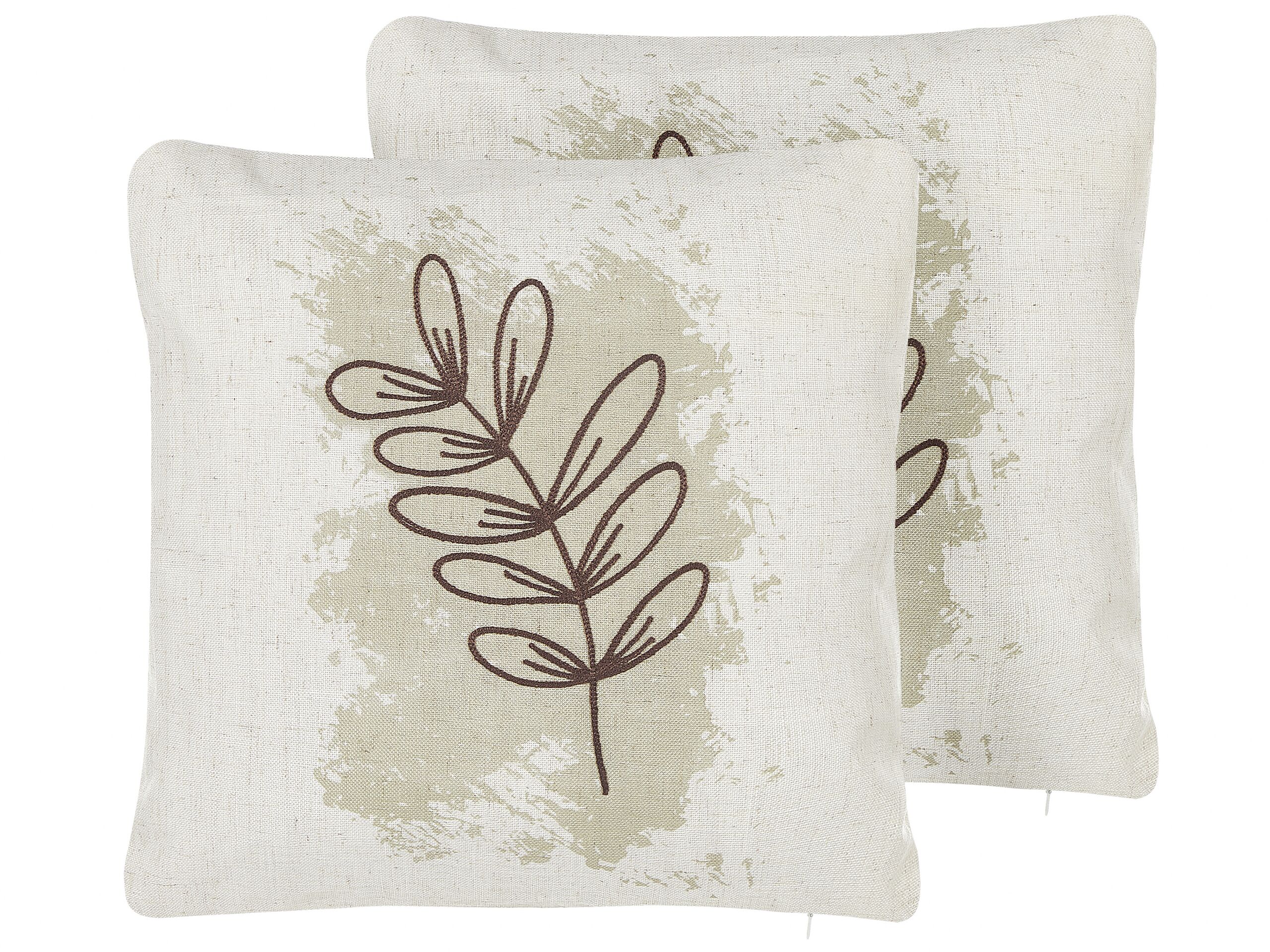 Set of 2 Cushions 30x50cm Leaf Motif Beige - Gemini Interiors
