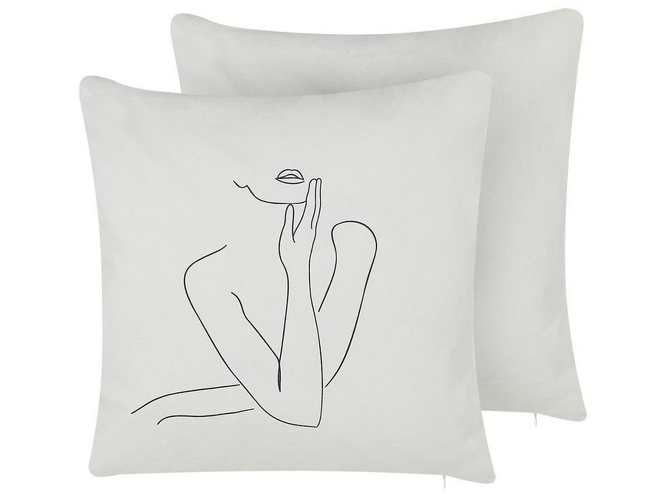 Set of 2 Cotton Cushions Female Body Line Art 45x45cm White - Gemini Interiors