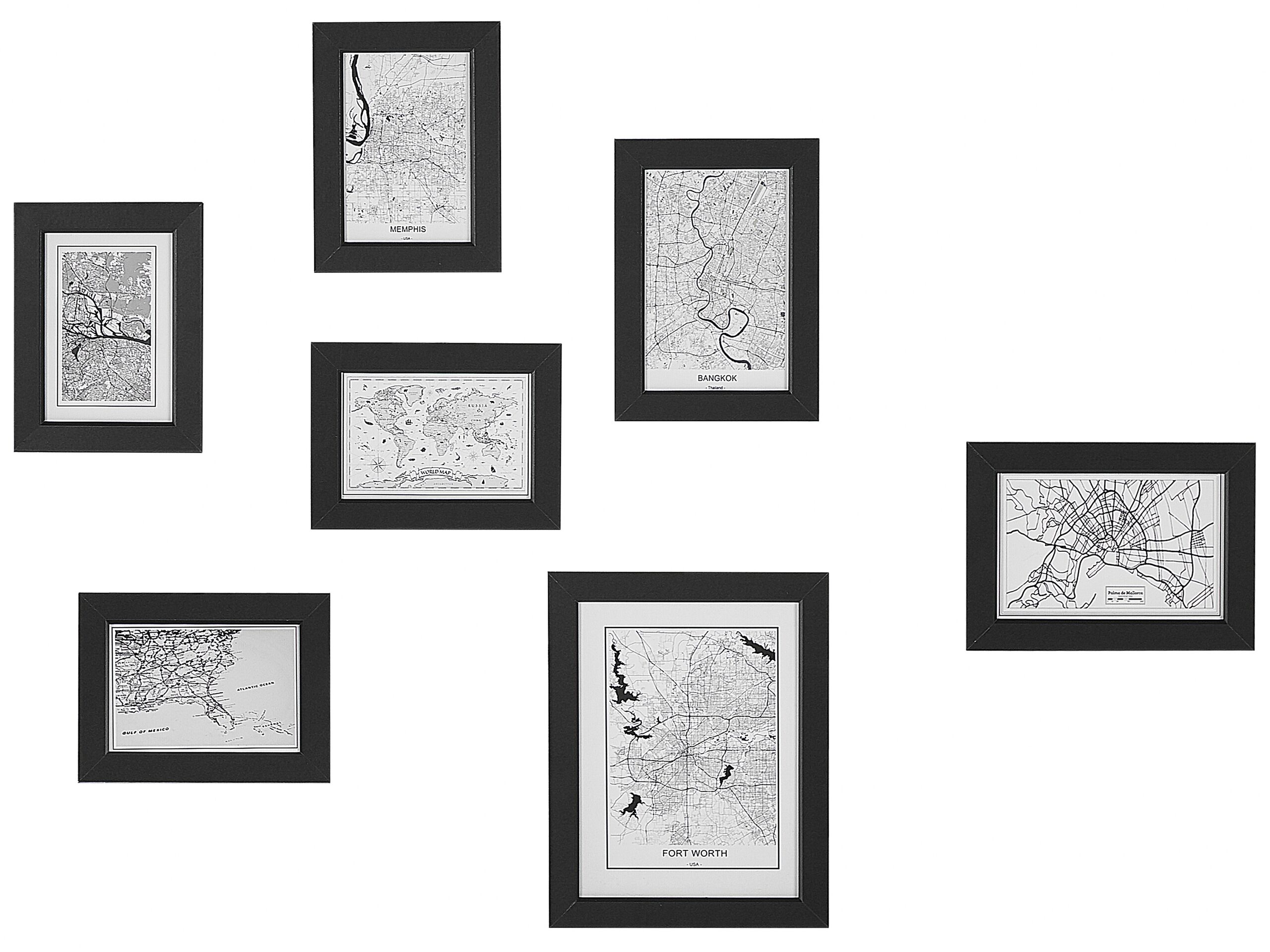 Wall Gallery of Maps 7 Frames Black DENKORO - Gemini Interiors