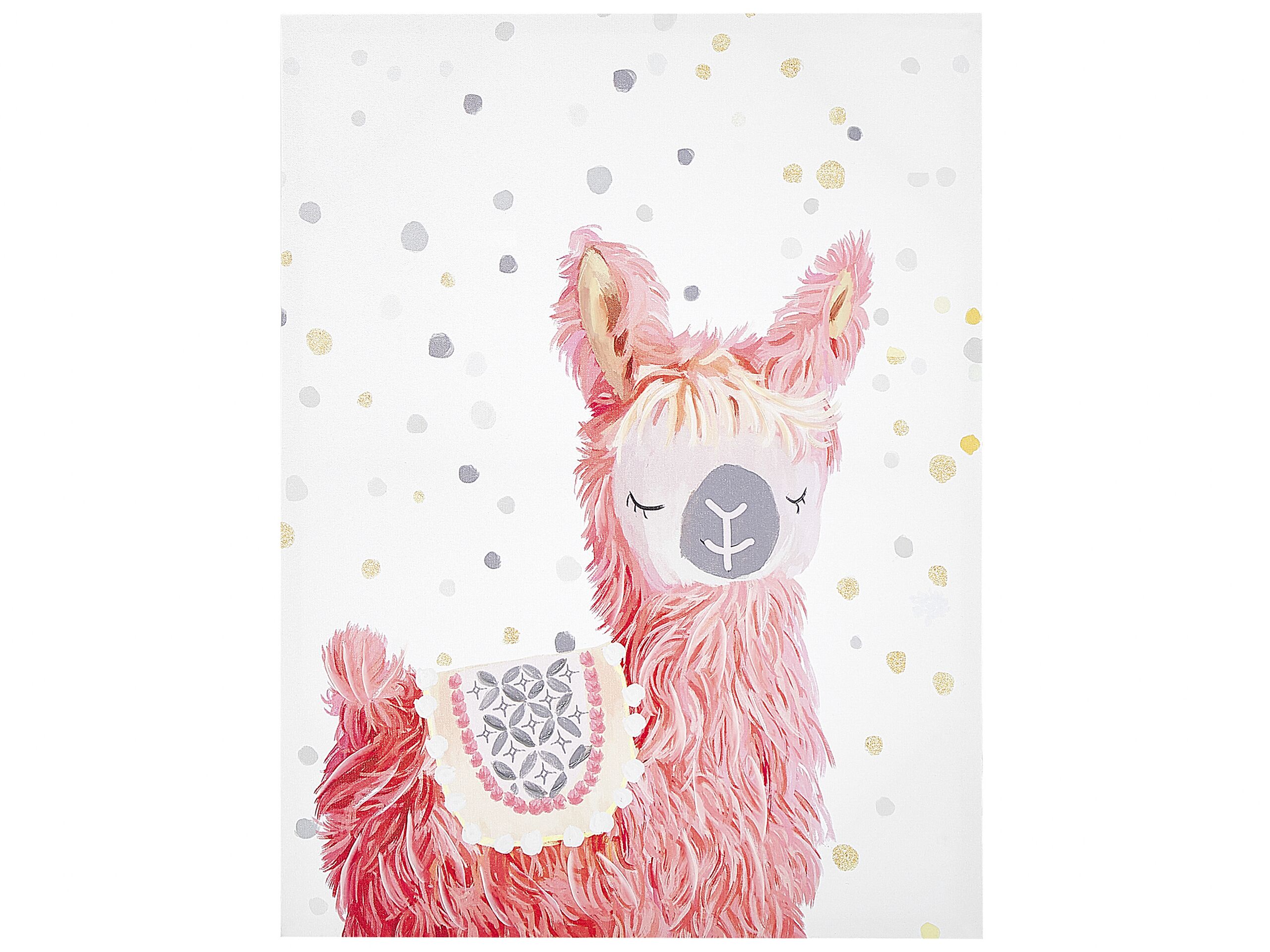 Llama Canvas Wall Art 60 x 80 cm Pink and White AFASSA - Gemini Interiors