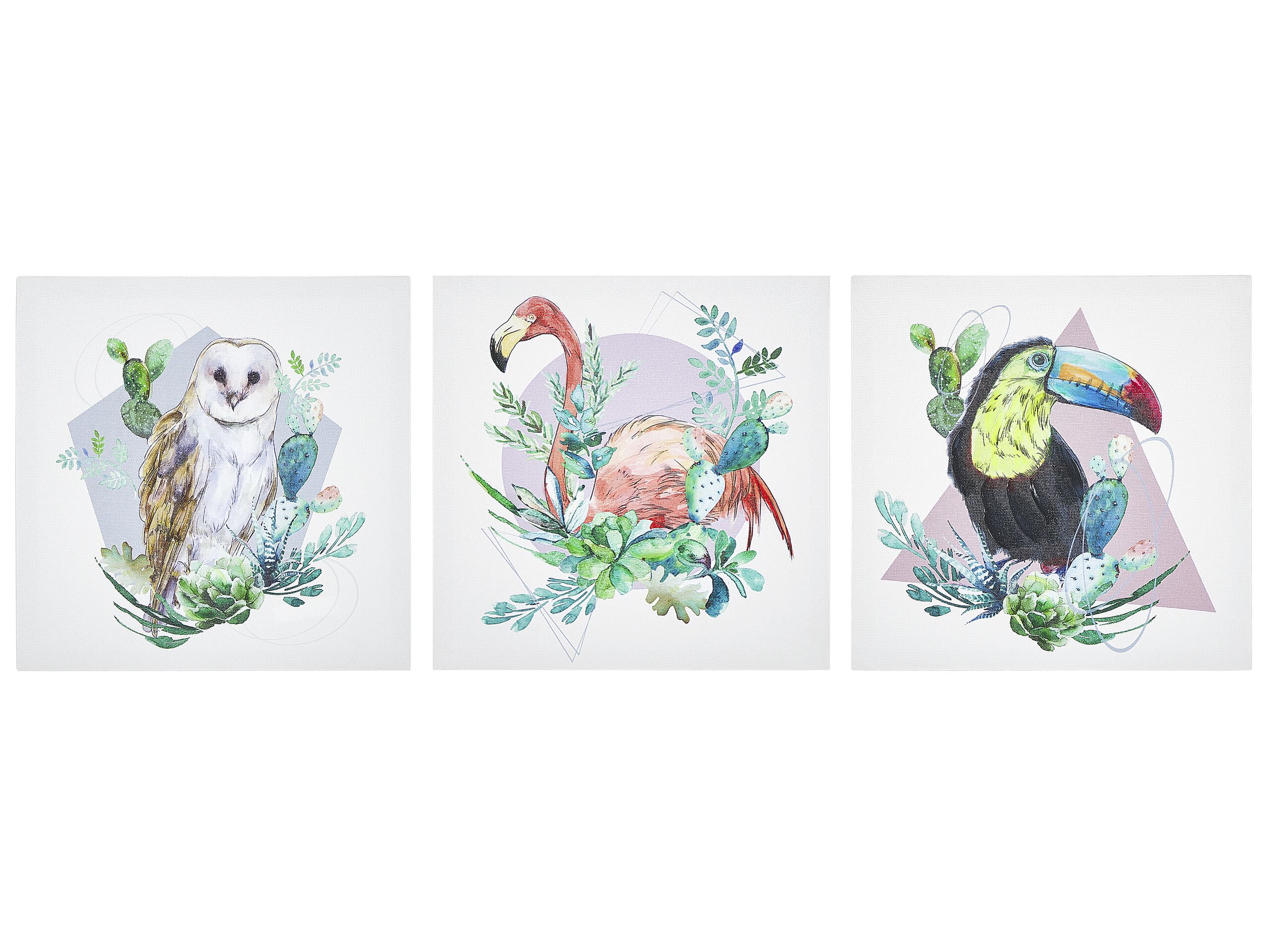 Set of 3 Animals Canvas Art Prints 30 x 30 cm Multicolour MENAKA - Gemini Interiors