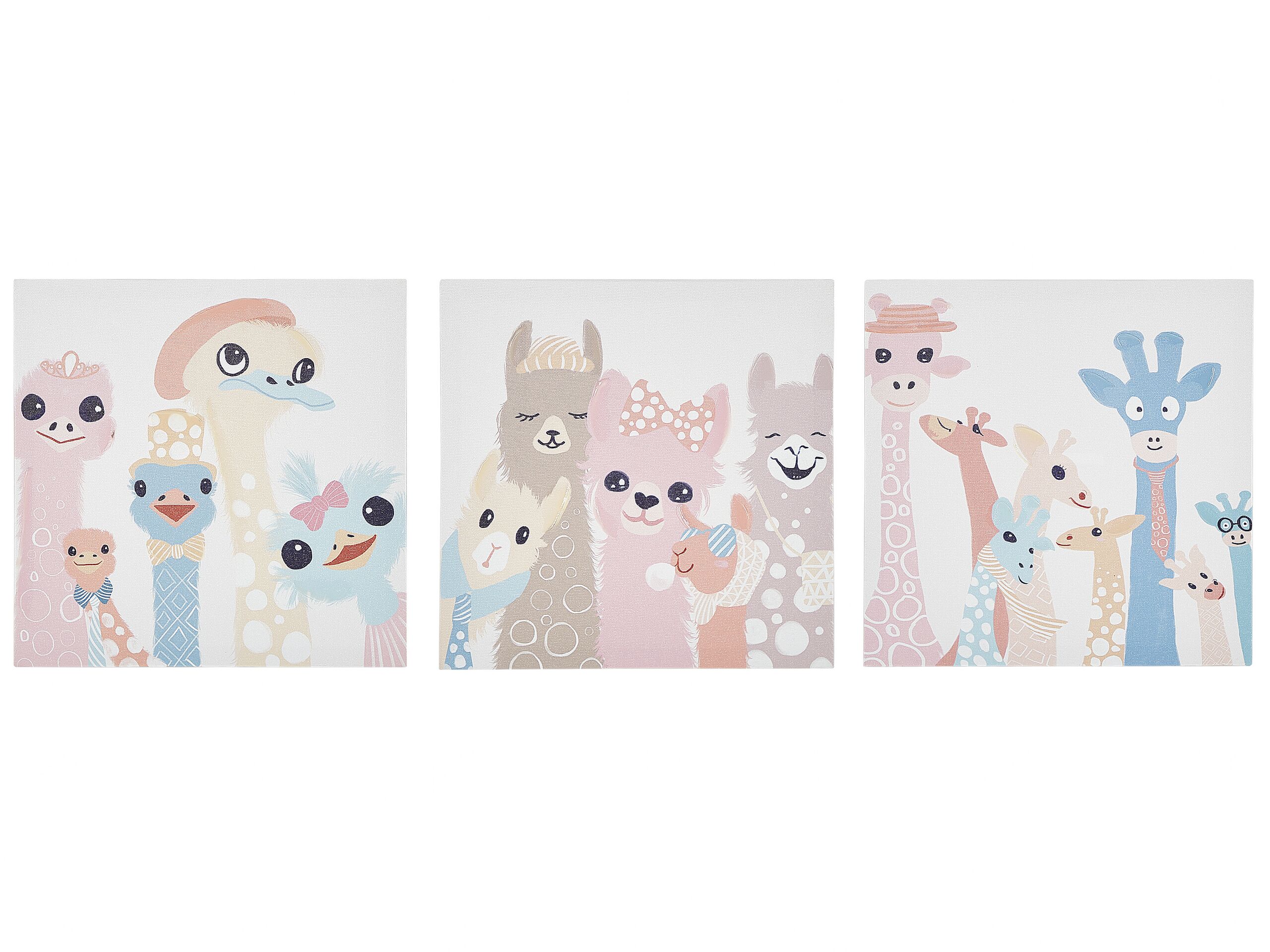 Set of 3 Animals Canvas Art Prints 30 x 30 cm Multicolour TILLIA - Gemini Interiors