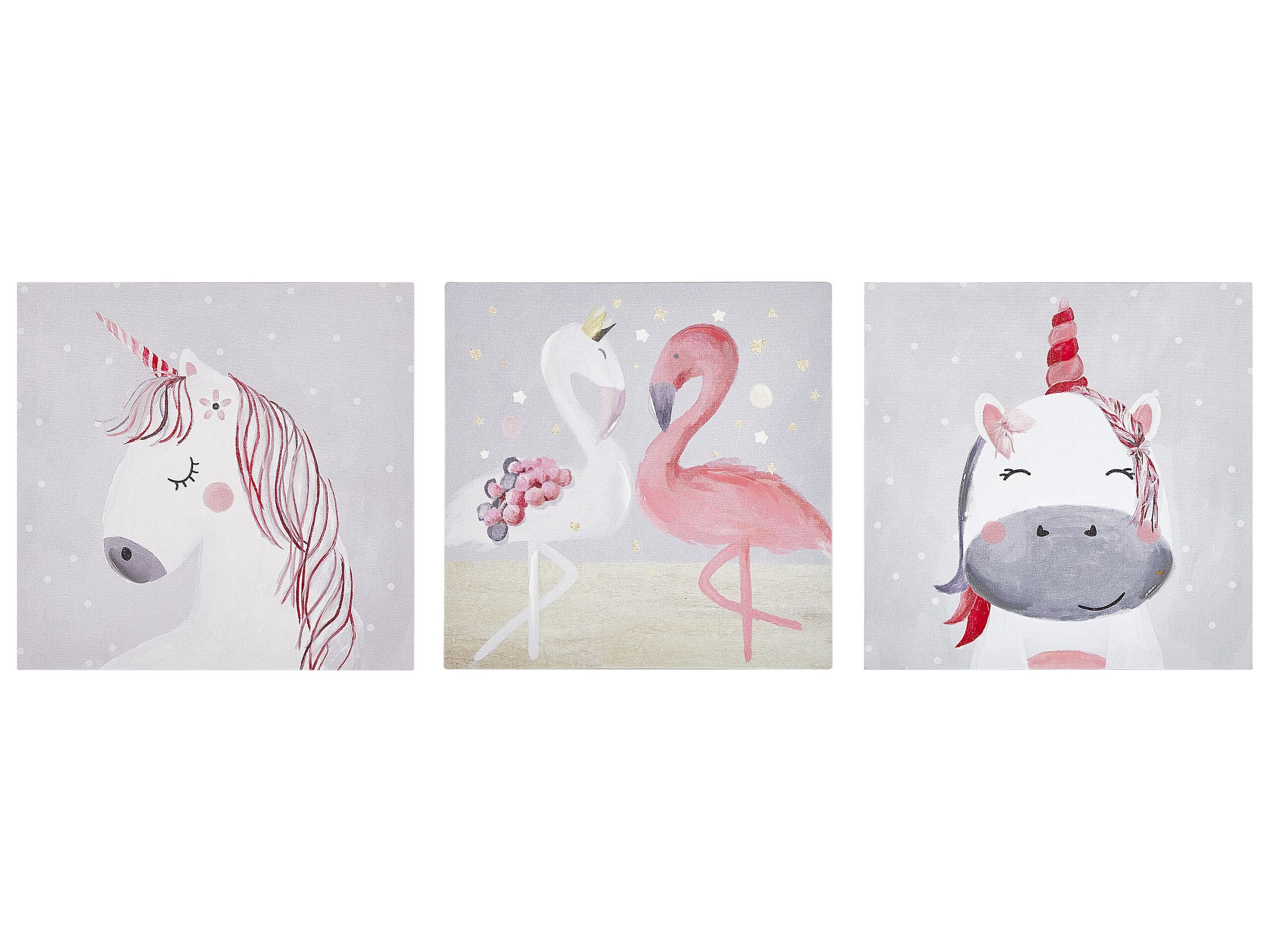 Set of 3 Animals Canvas Art Prints 30 x 30 cm Grey and Pink TIMIA - Gemini Interiors