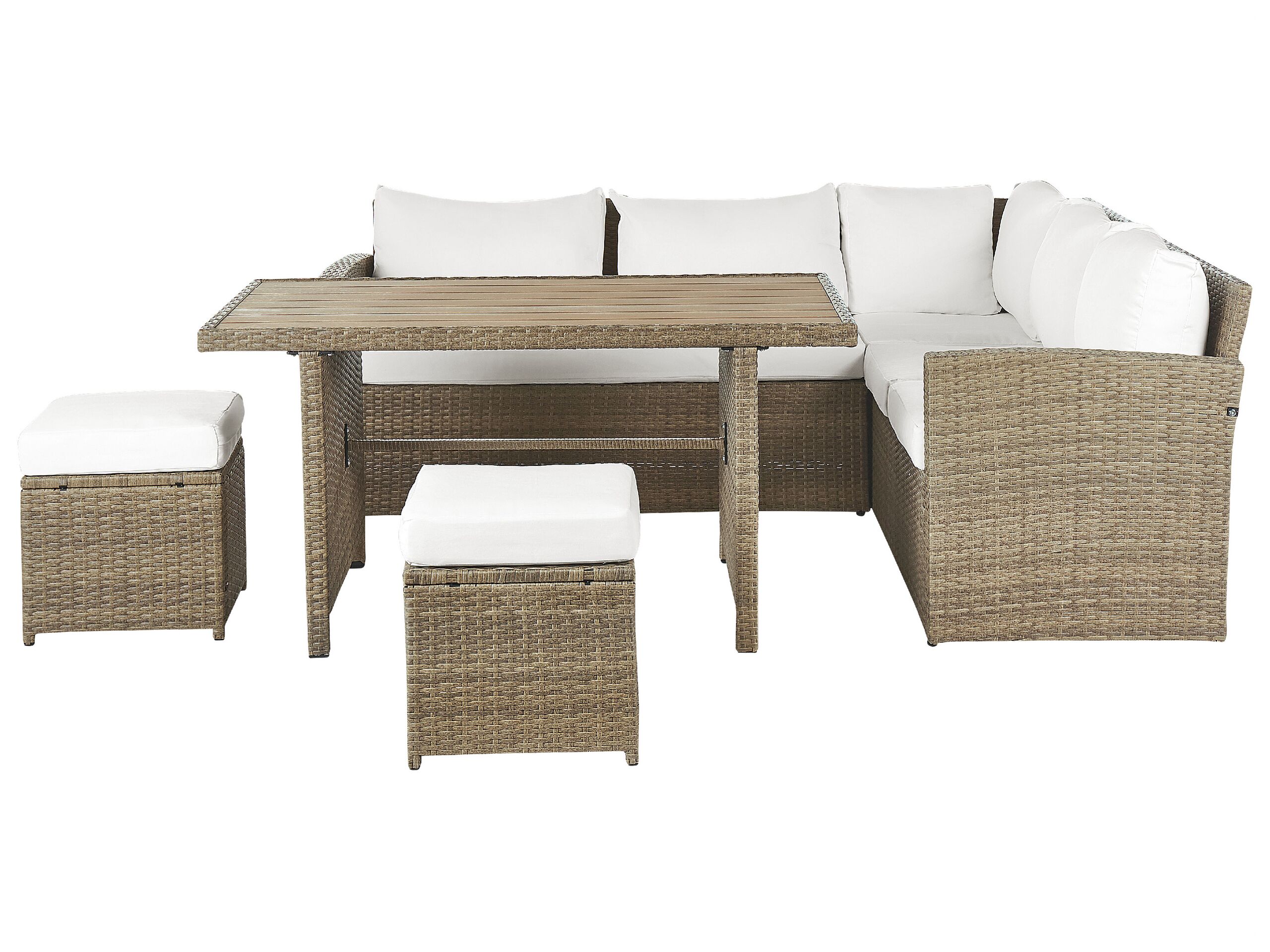 5 Seater PE Rattan Garden Corner Sofa Set Brown and White BARDI - Gemini Interiors