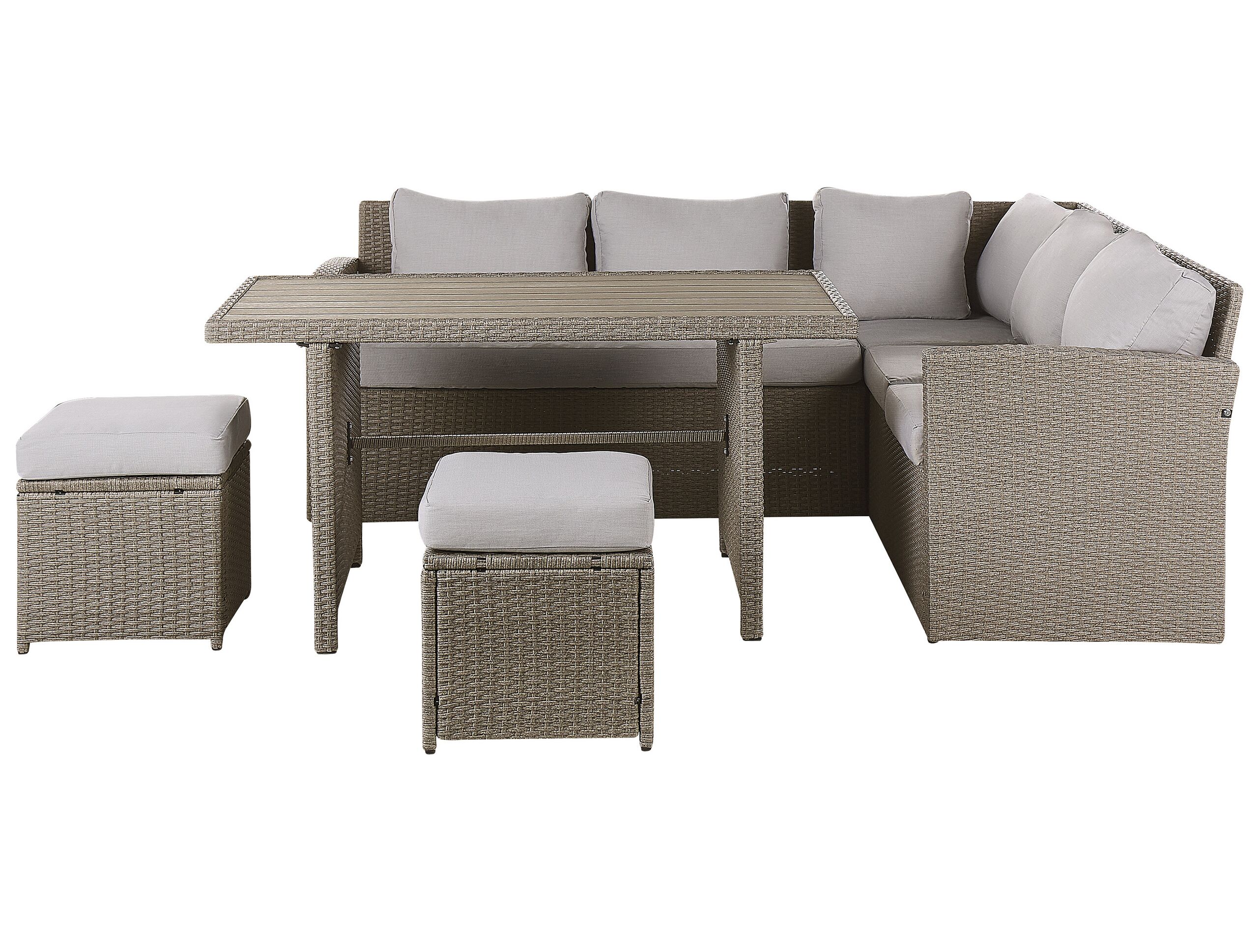 5 Seater PE Rattan Garden Corner Sofa Set Taupe and Grey BARDI - Gemini Interiors