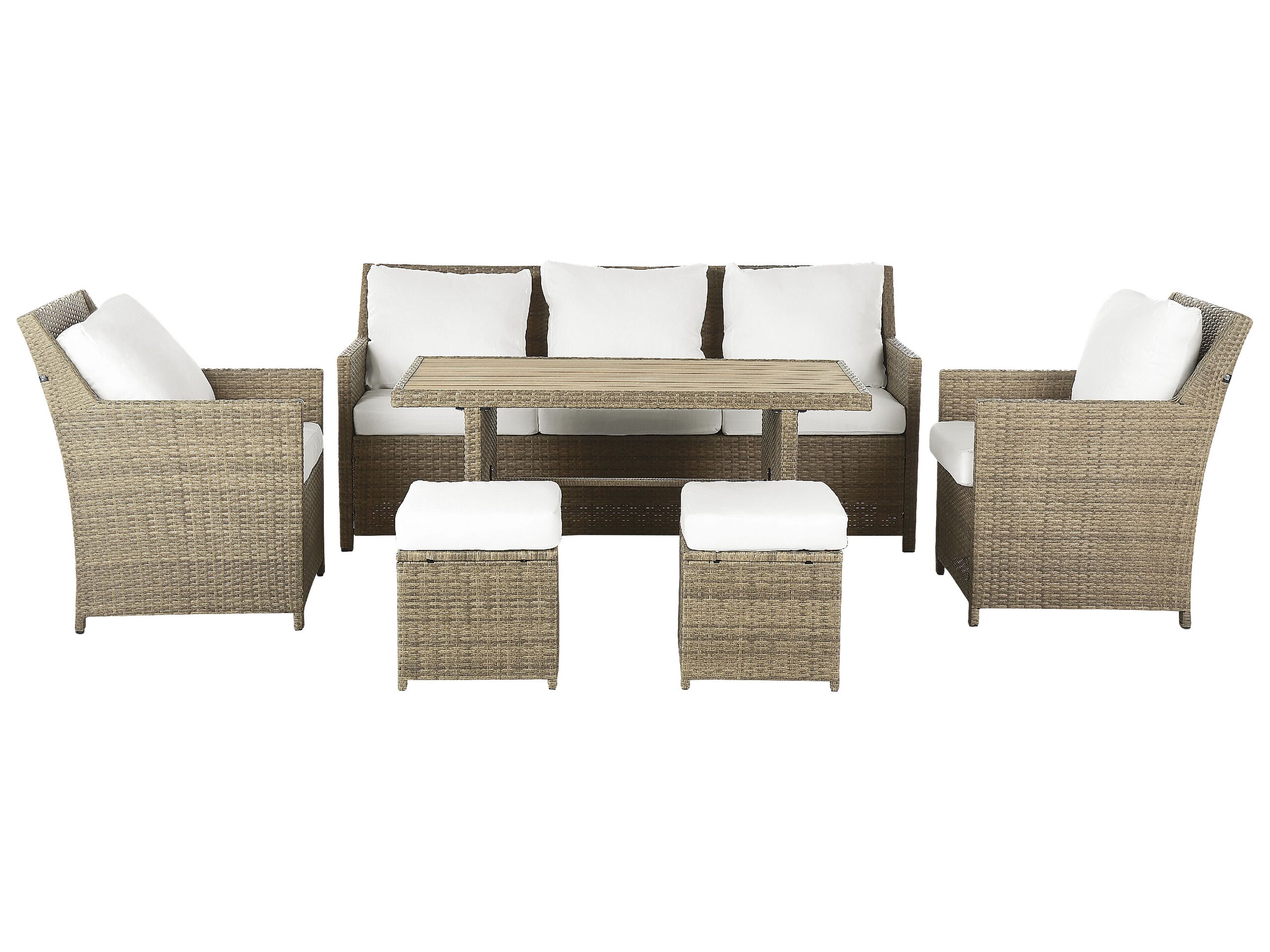 5 Seater PE Rattan Garden Sofa Set Brown and White FONTI - Gemini Interiors
