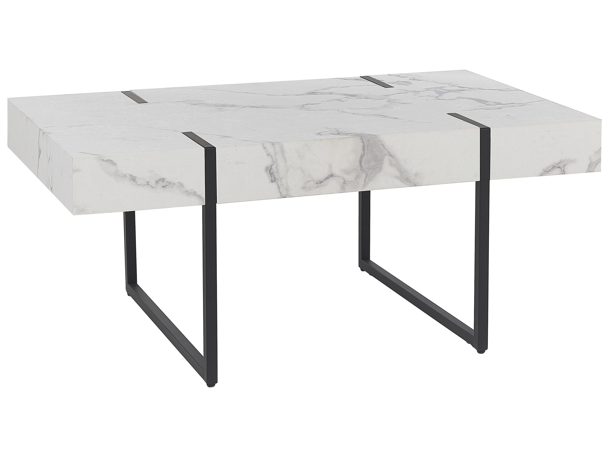 Coffee Table White Marble Effect with Black MERCED - Gemini Interiors