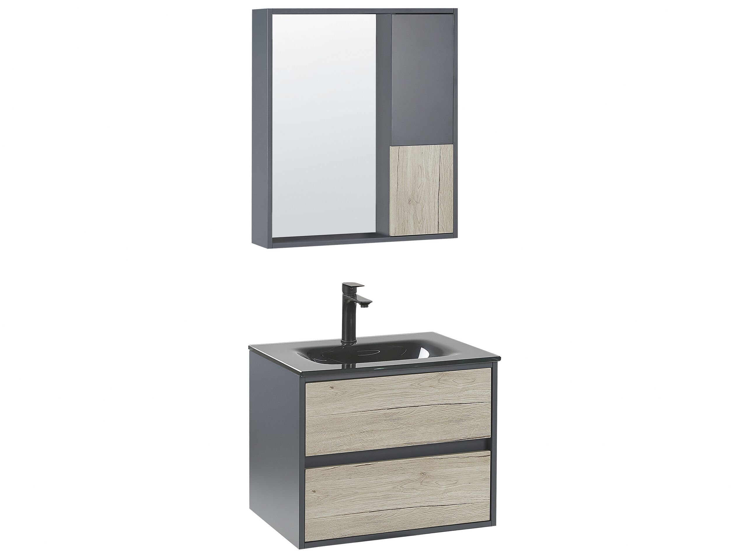 Bathroom Vanity Set with Mirrored Cabinet 60 cm Light Wood and Grey TERUEL - Gemini Interiors