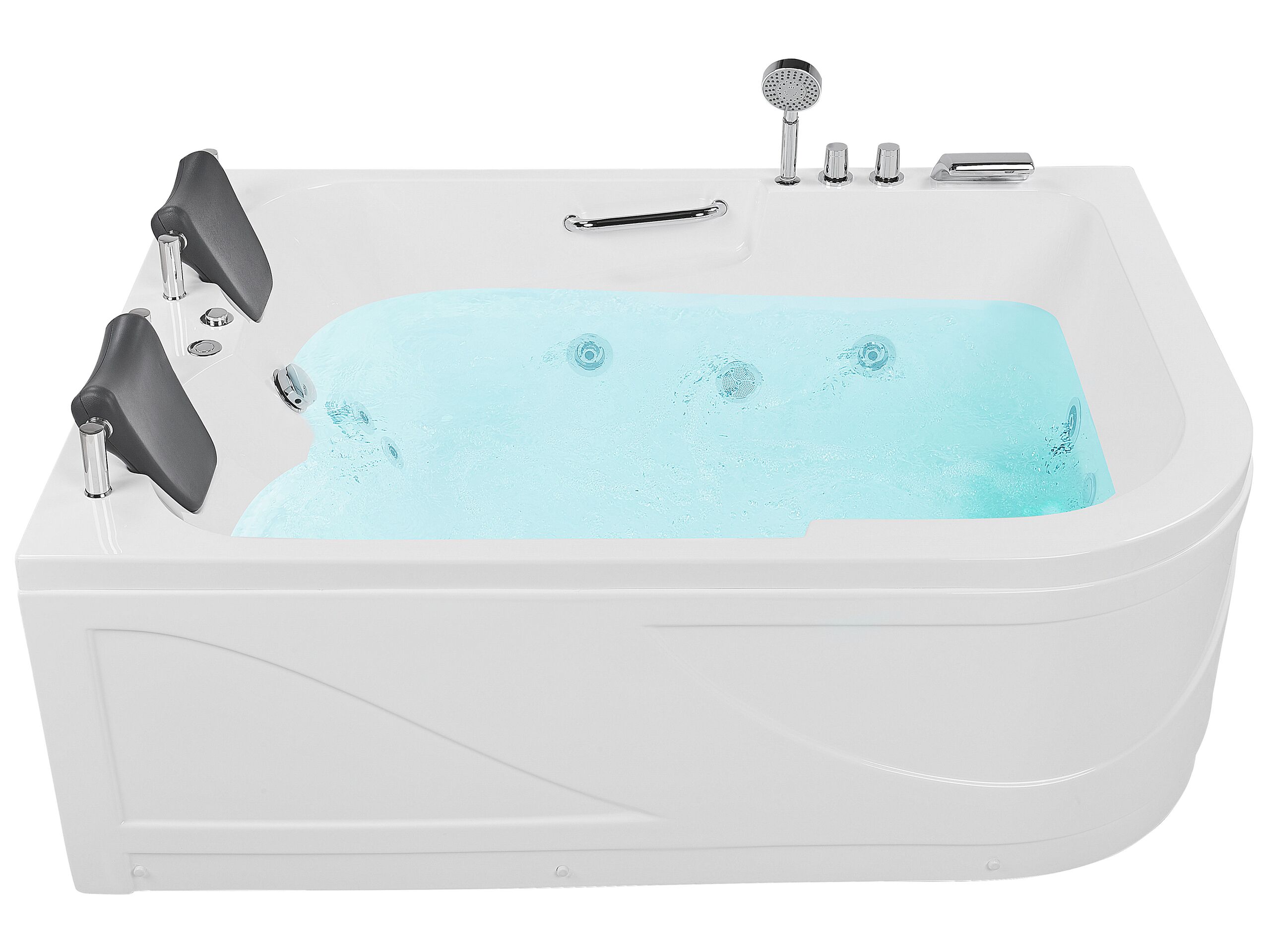 Right Hand Whirlpool Corner Bath with LED 1700 x 1190 mm White BAYAMO - Gemini Interiors