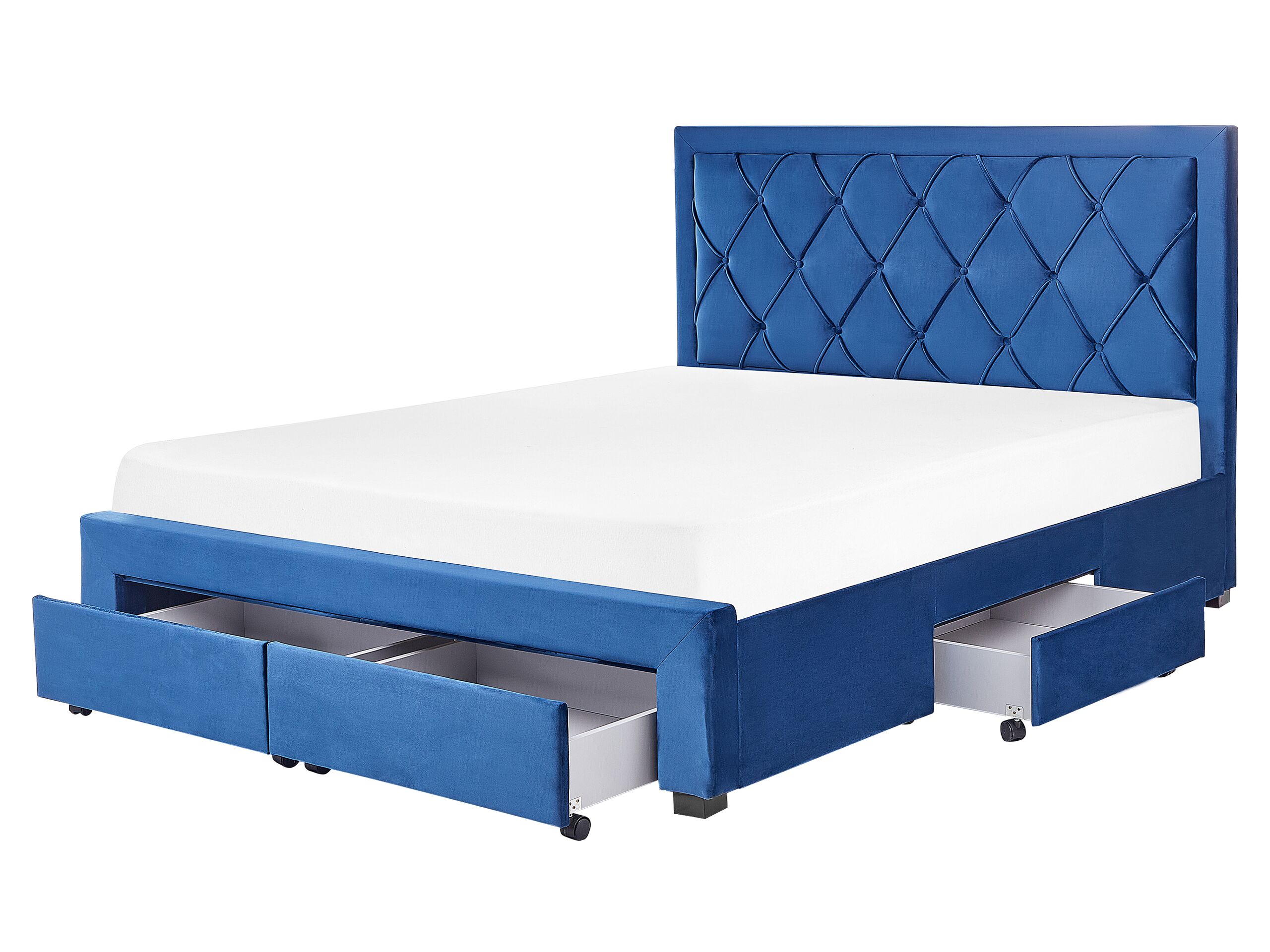 Velvet EU King Size Bed with Storage Blue LIEVIN - Gemini Interiors