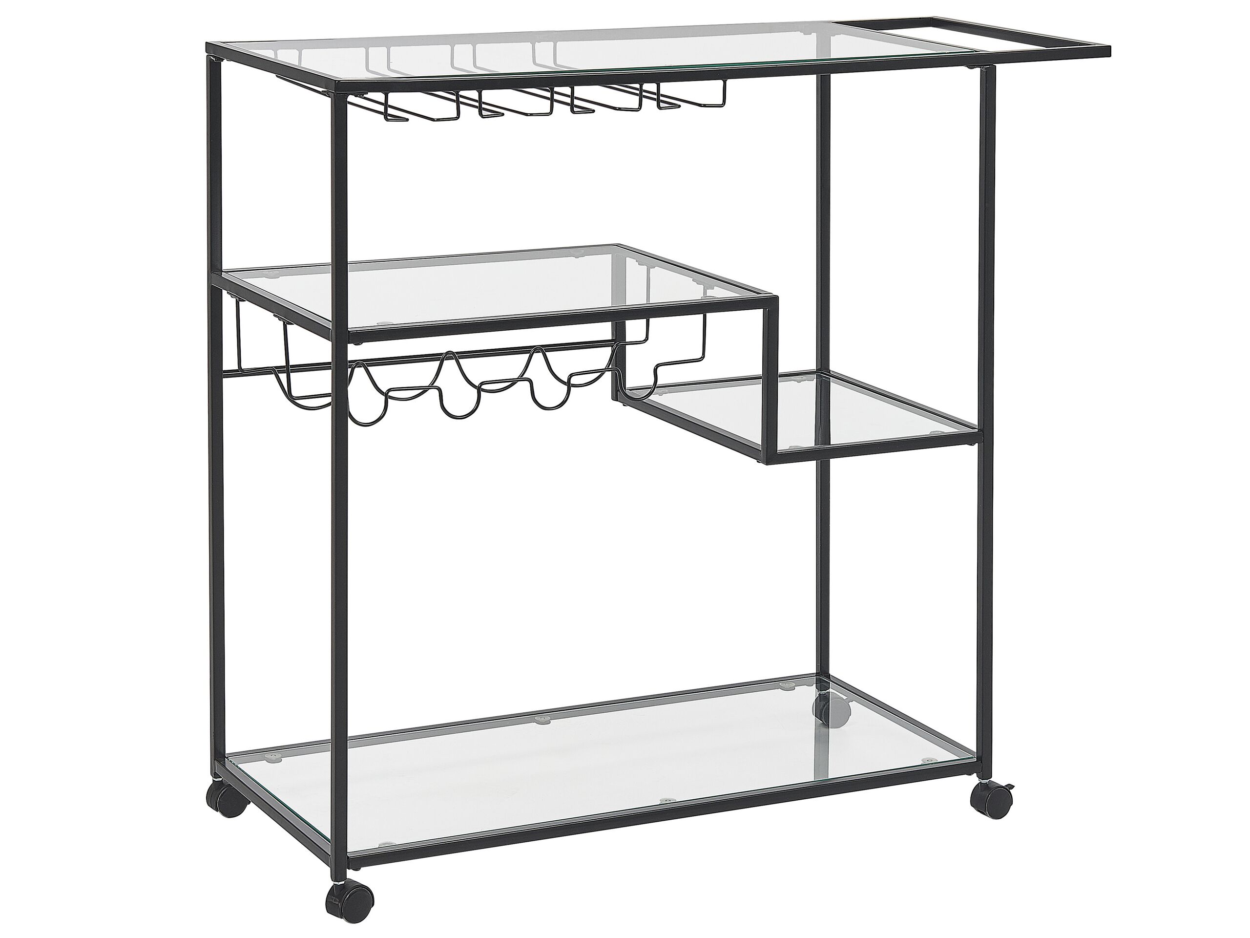 Metal Drinks Trolley with Glass Top Black MARCOLA - Gemini Interiors