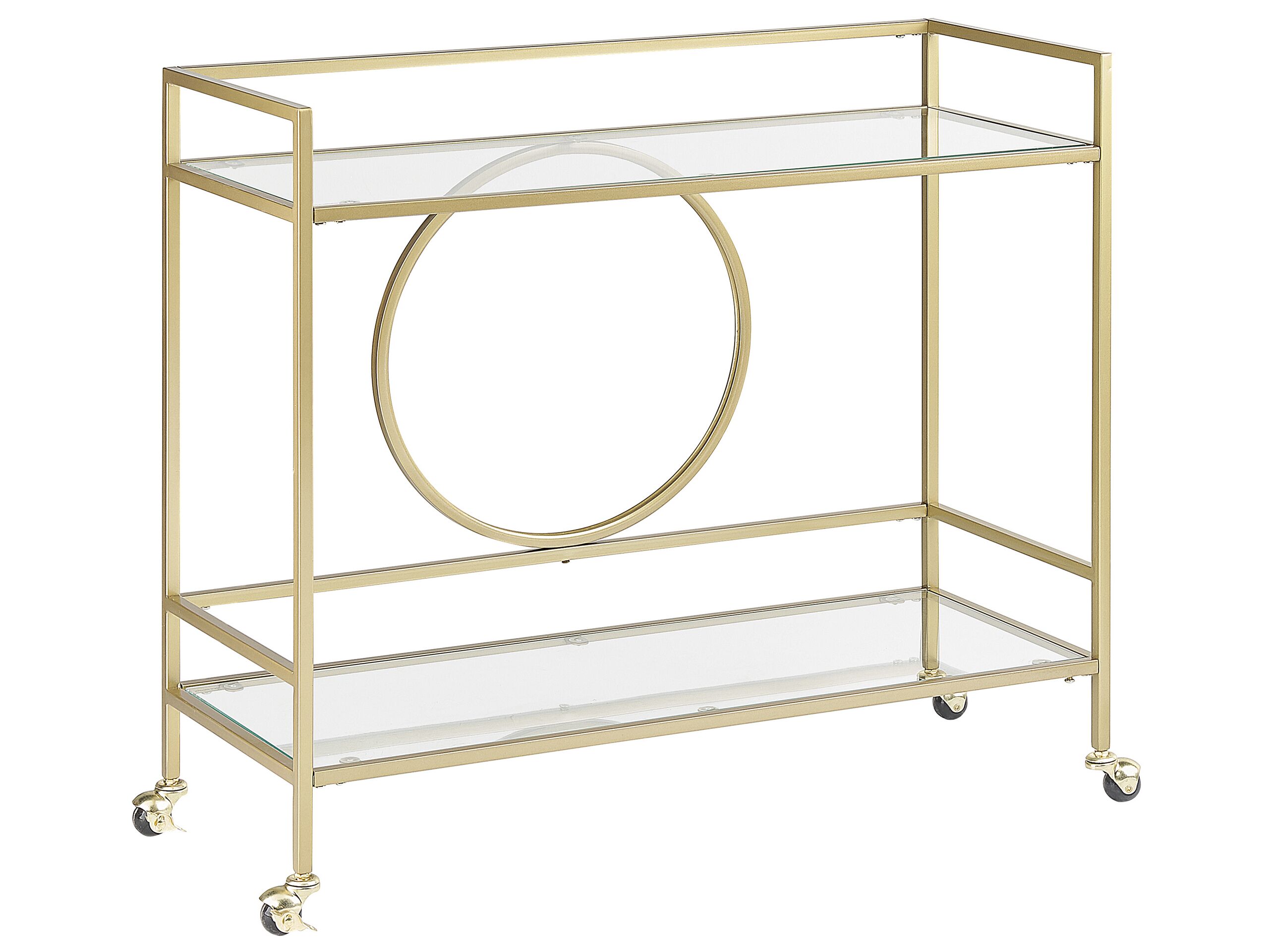 Metal Drinks Trolley with Glass Top Gold KERRY - Gemini Interiors
