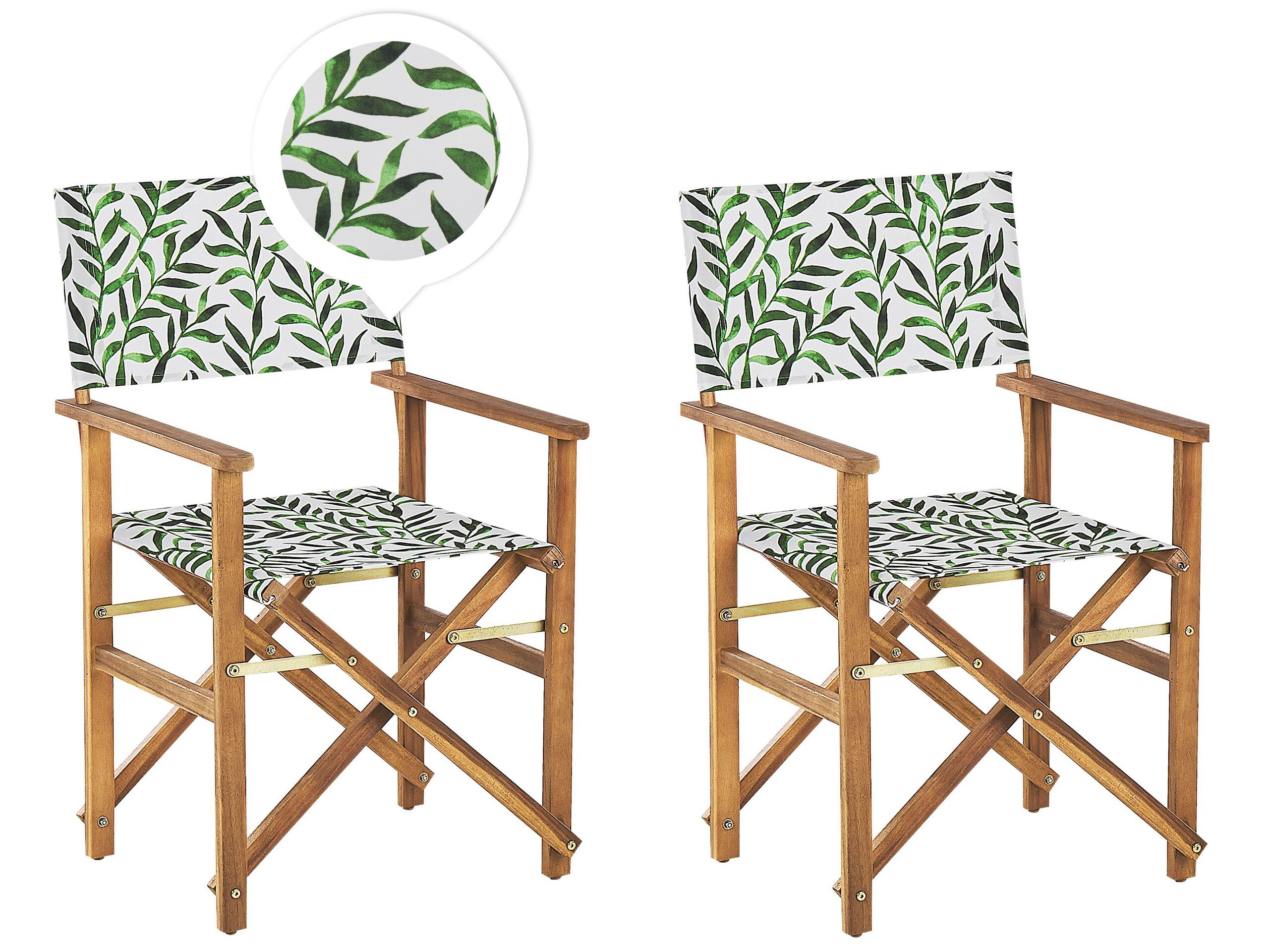 Set of 2 Acacia Folding Chairs and 2 Replacement Fabrics Light Wood with Off-White / Leaf Pattern CINE - Gemini Interiors