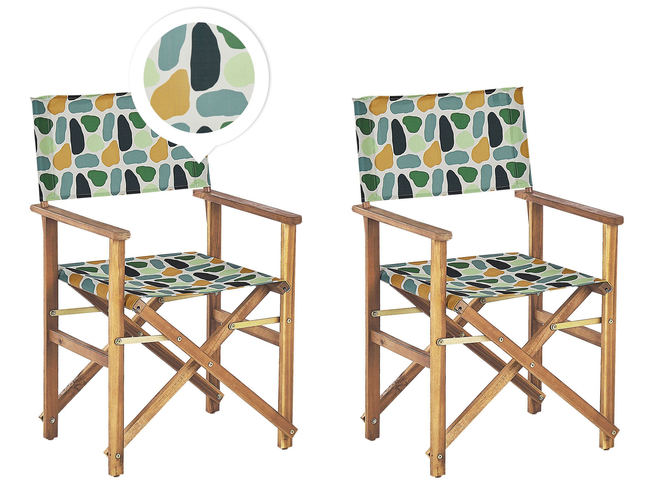 Set of 2 Acacia Folding Chairs and 2 Replacement Fabrics Light Wood with Off-White / Geometric Pattern CINE - Gemini Interiors