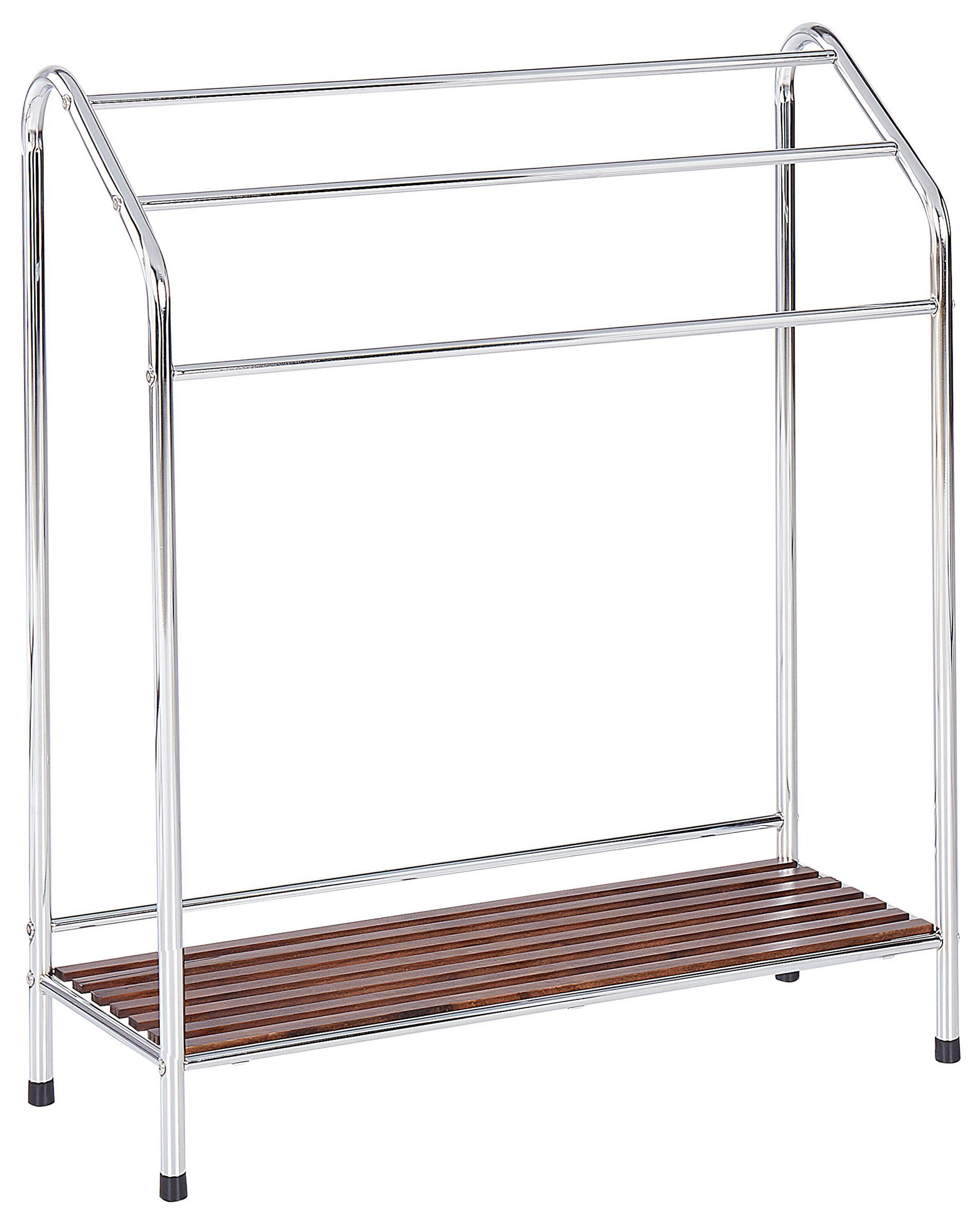 Towel Stand with Shelf 72 x 85 cm Silver and Dark Wood MURIVA - Gemini Interiors