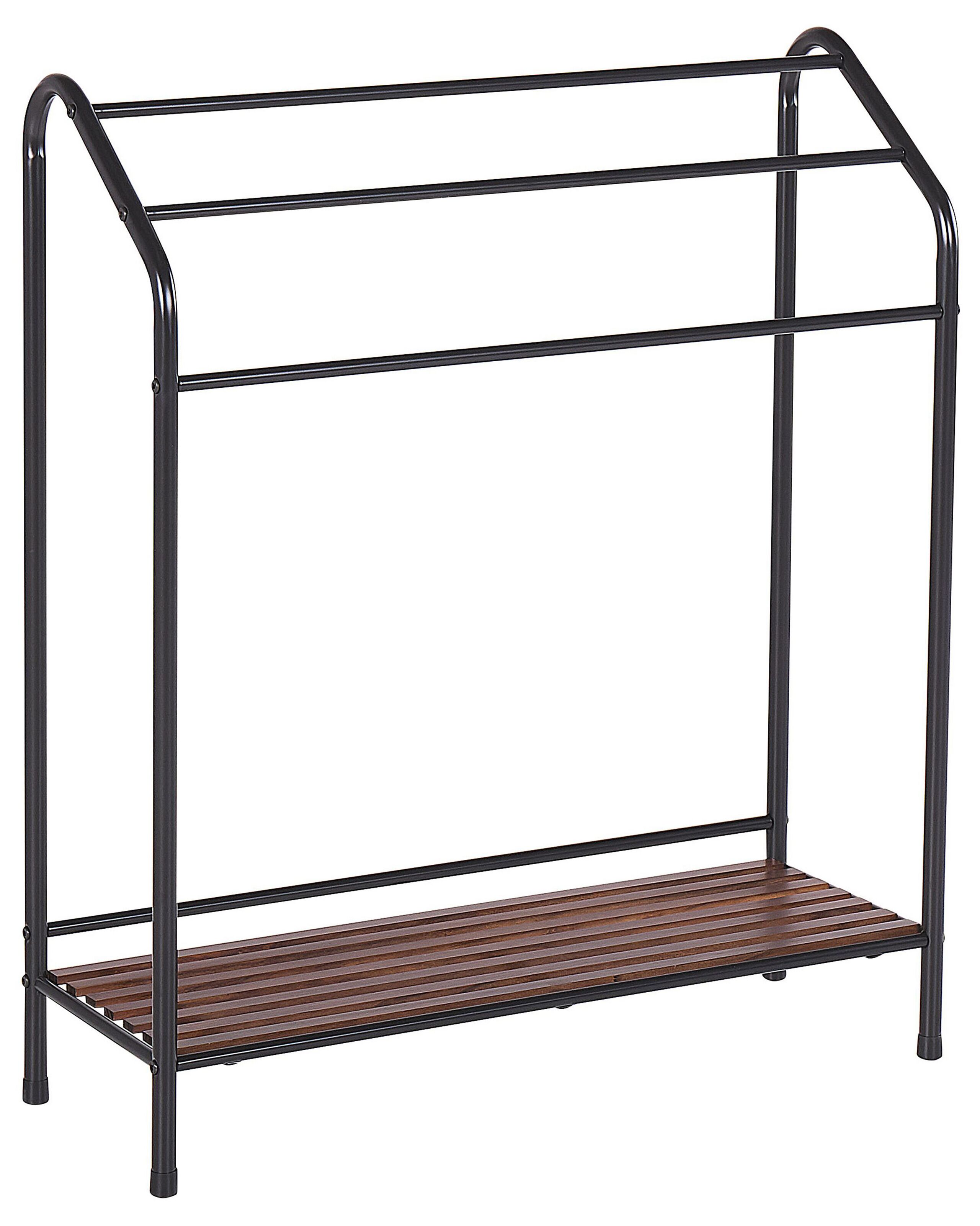 Towel Stand with Shelf 72 x 85 cm Black and Dark Wood MURIVA - Gemini Interiors