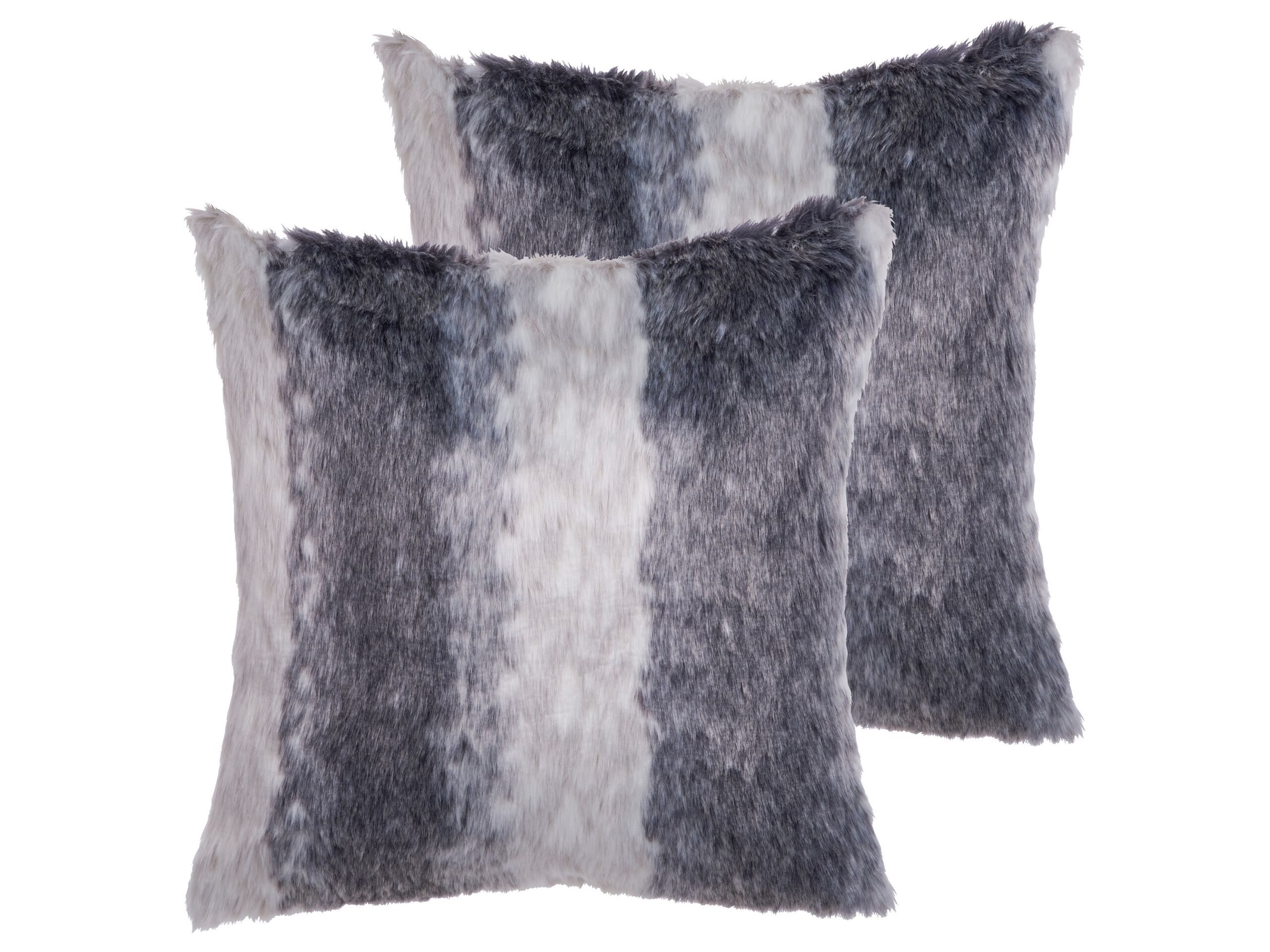Set of 2 Faux Fur Cushions 45x45cm Grey - Gemini Interiors