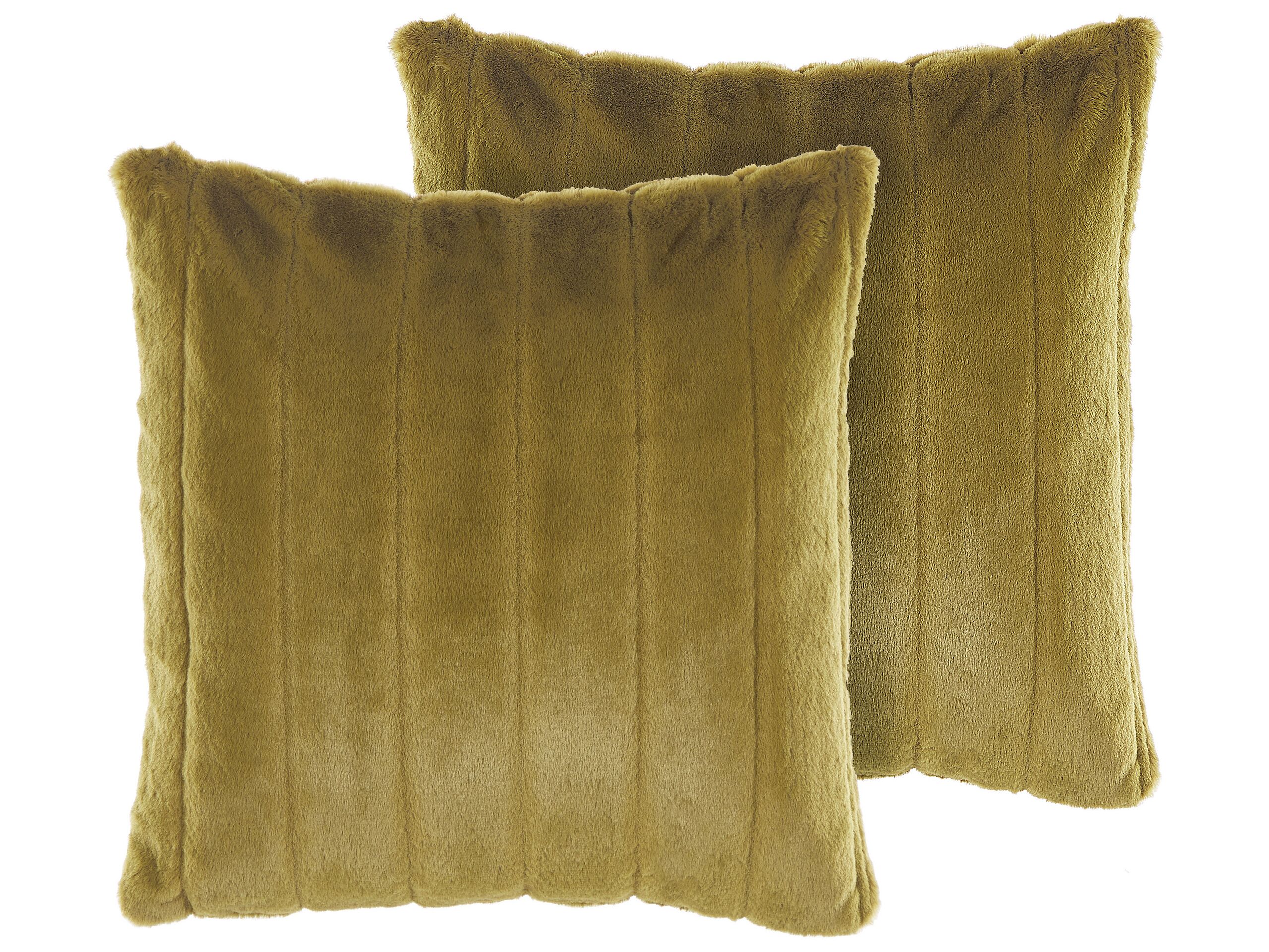 Set of 2 Faux Fur Cushions 45x45cm Green - Gemini Interiors